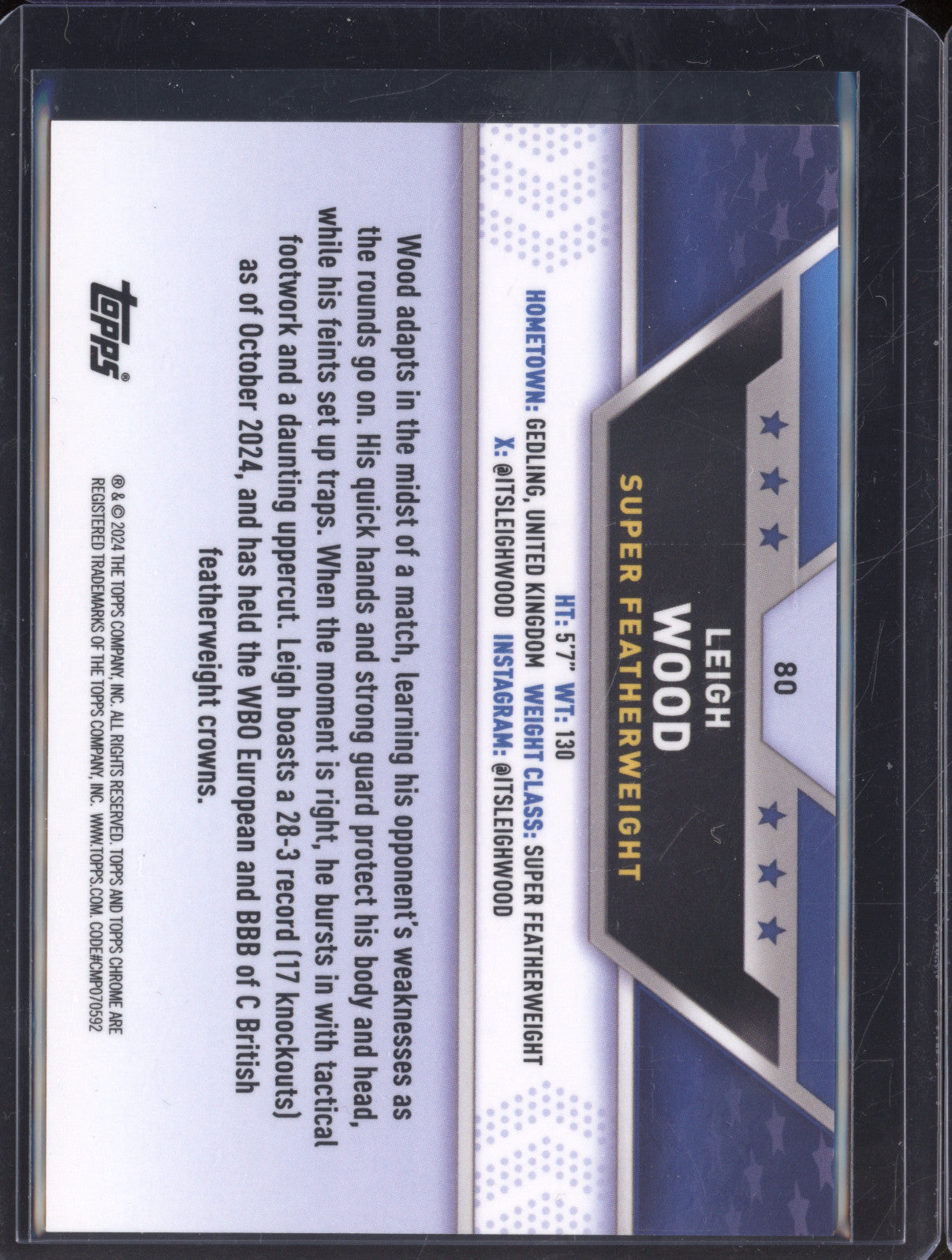 Leigh Wood 2024 Topps Boxing Chrome 80 Gold Refractor 35/50