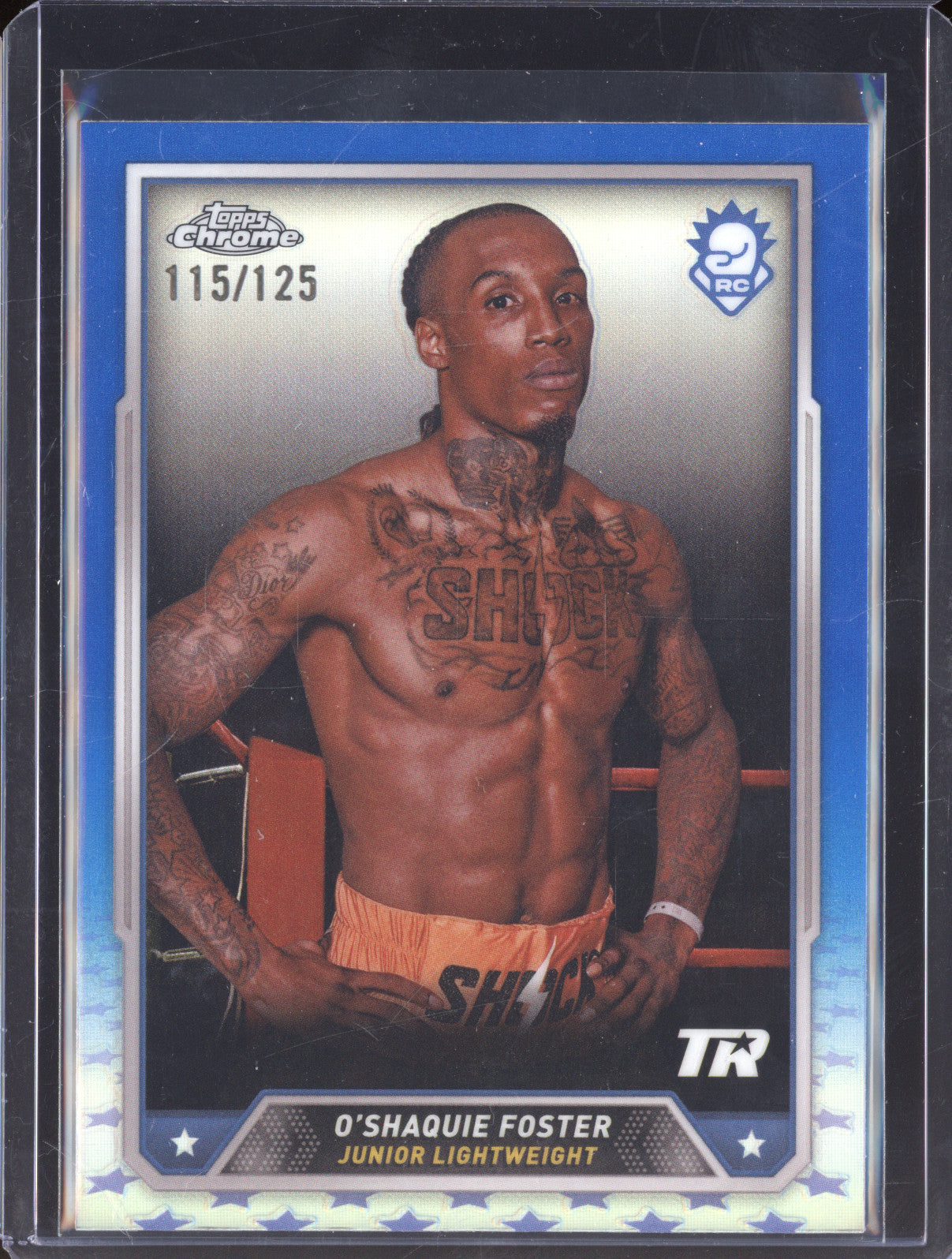 O'Shaquie Foster 2024 Topps Boxing Chrome 40 Blue Refractor 115/125