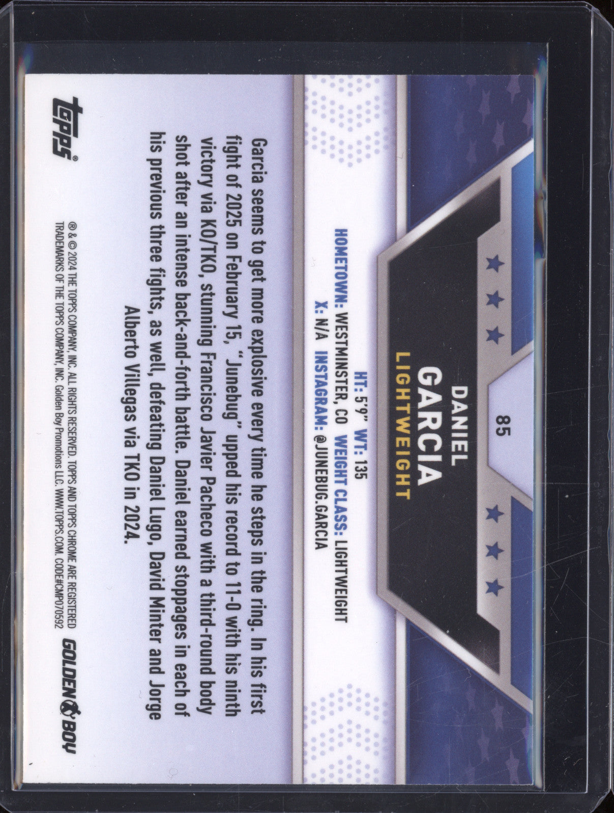 Daniel Garcia 2024 Topps Boxing Chrome 85 Aqua Blue Refractor 114/150