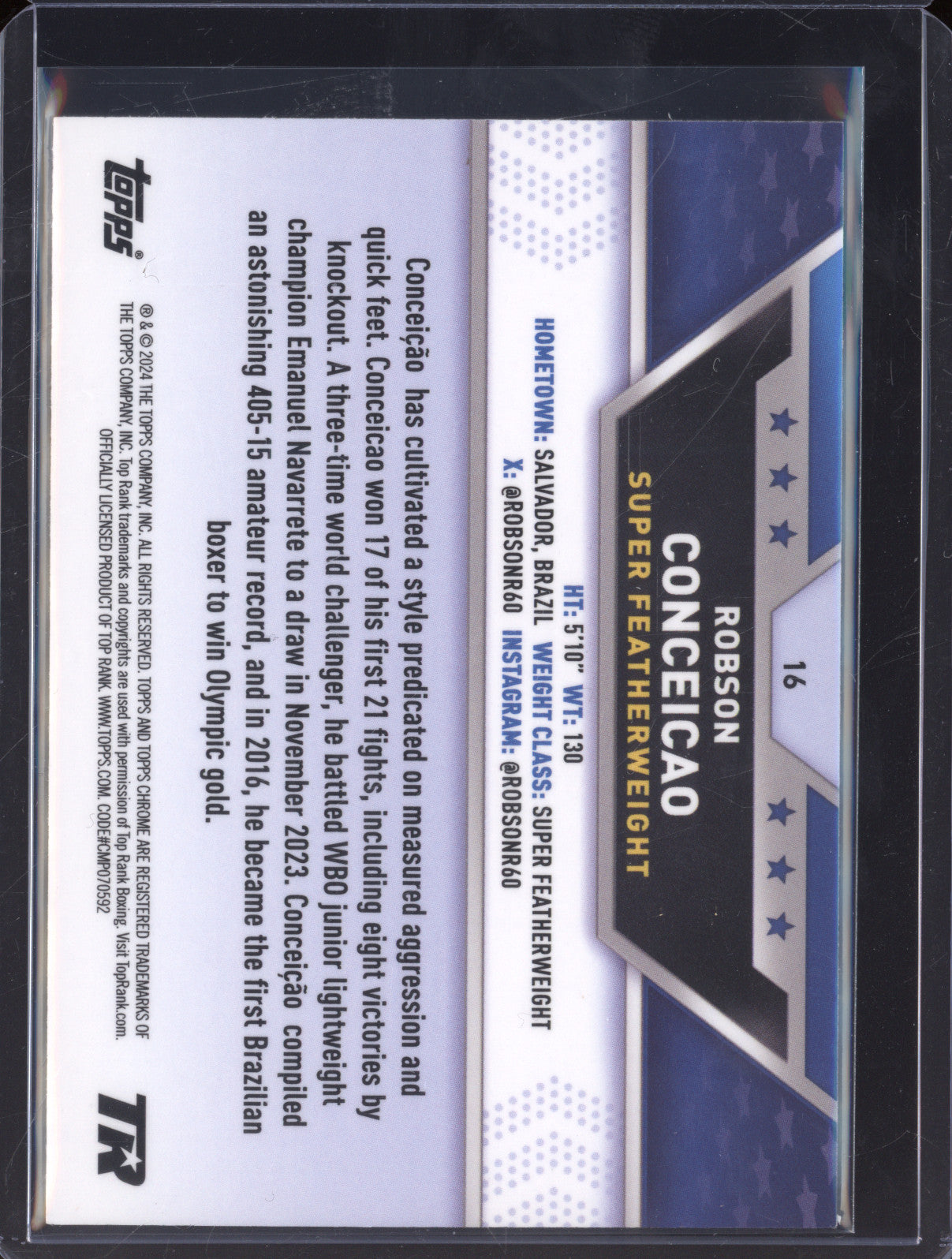 Robson Conceicao 2024 Topps Boxing Chrome 16 Bronze Refractor RC 165/225