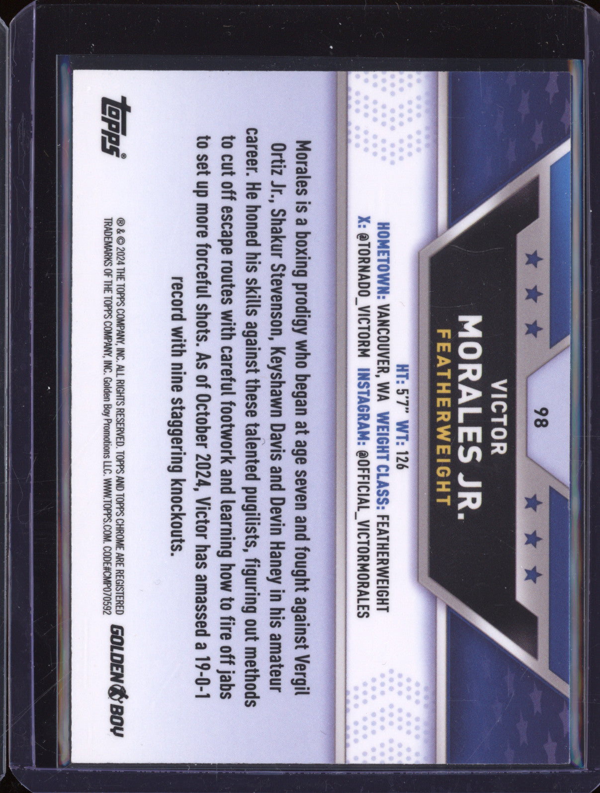 Victor Morales Jr 2024 Topps Boxing Chrome 98 Bronze Refractor 216/225