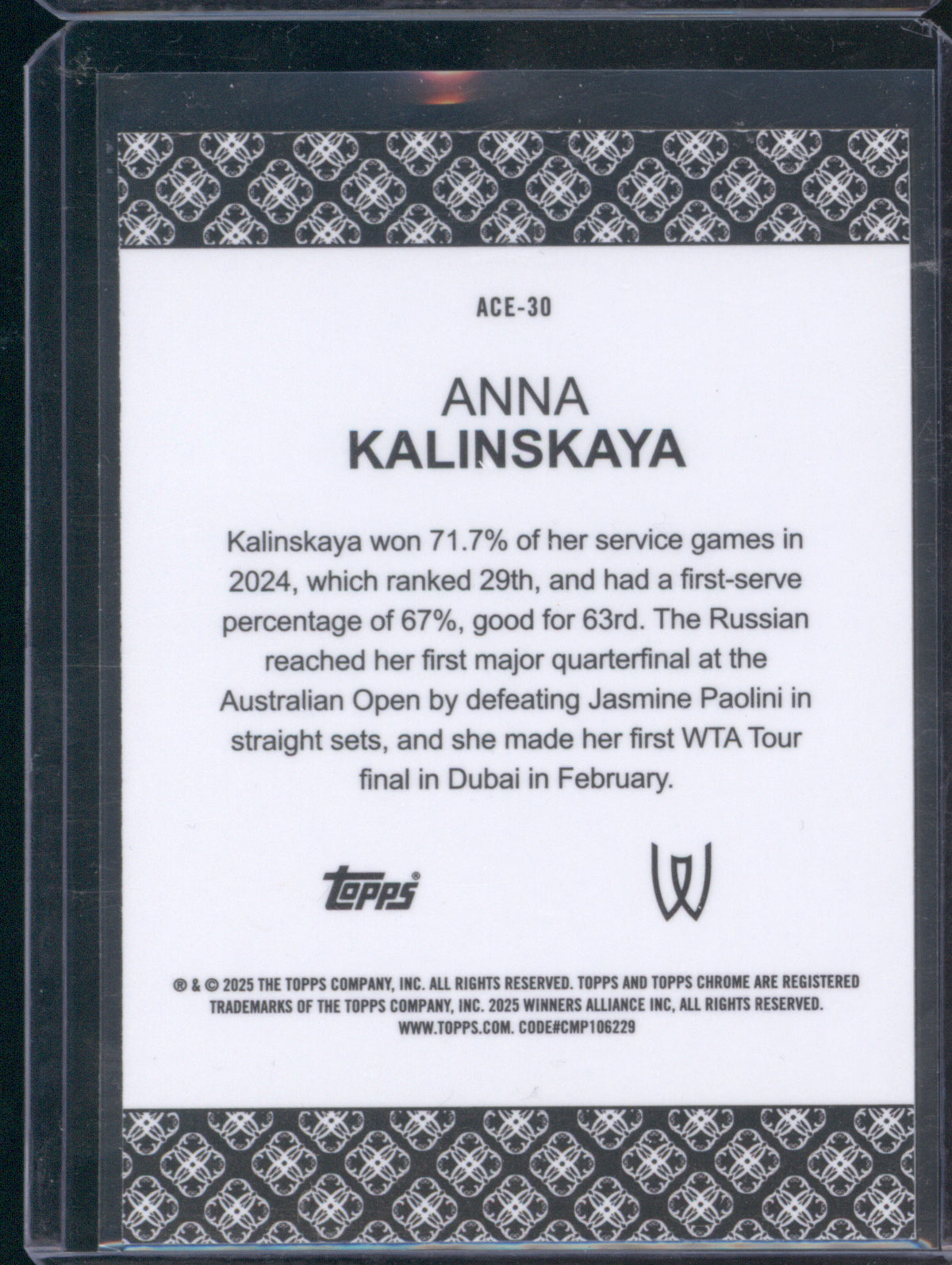 Anna Kalinskaya 2025 Topps Chrome Tennis #ACE-30 Aces Geometric Refractor