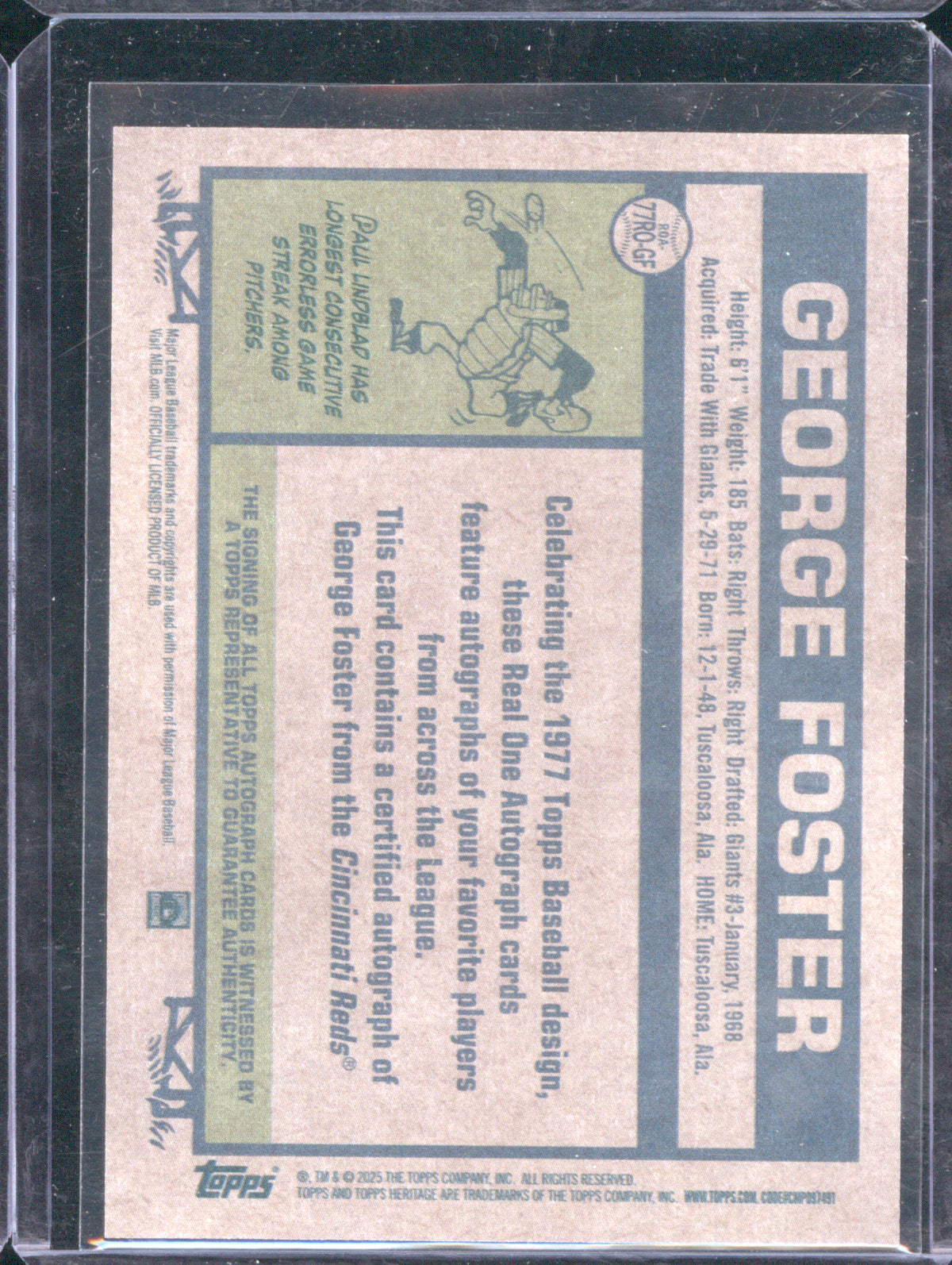 George Foster 2026 Topps Heritage Real One Autographs