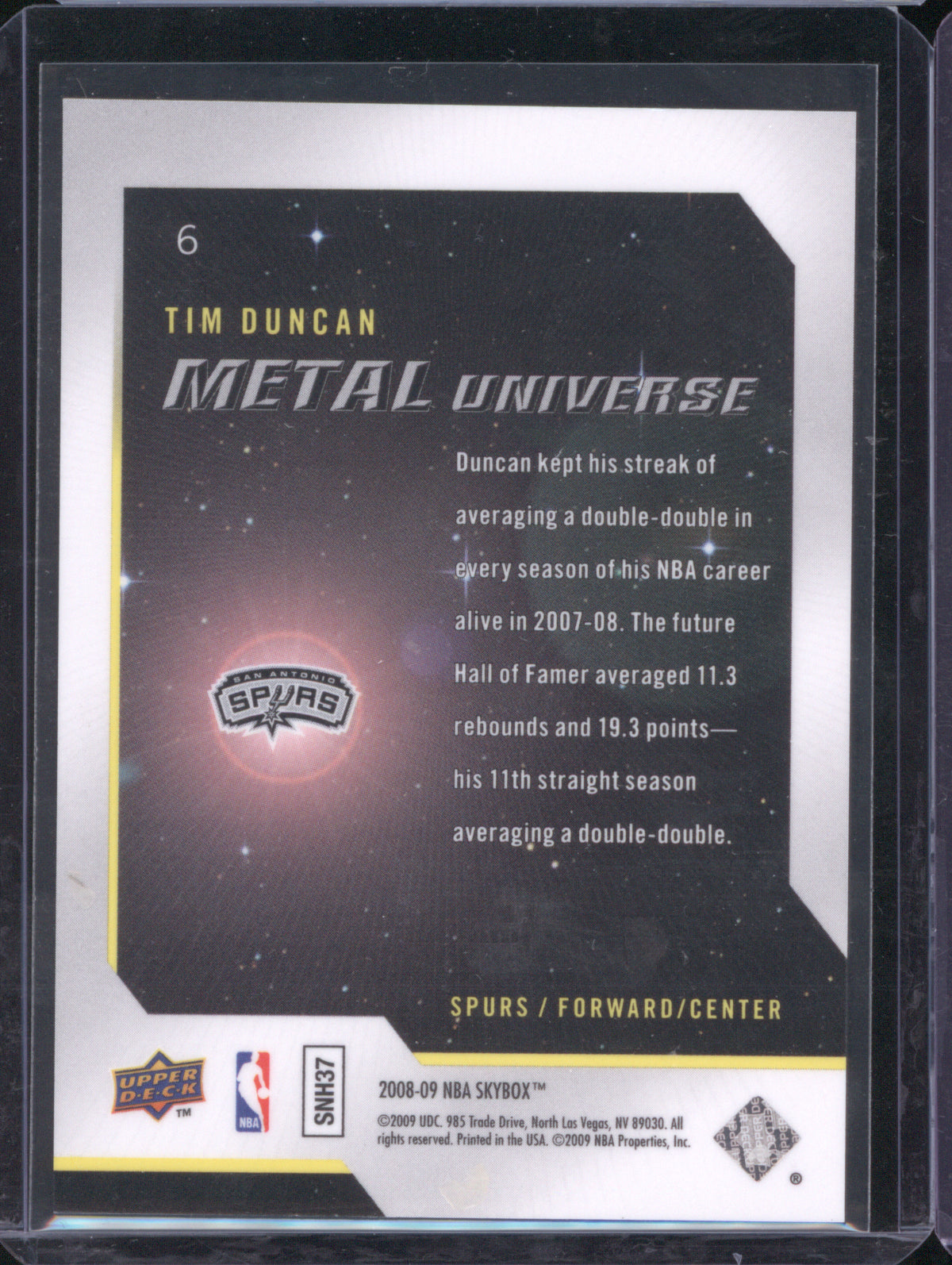 Tim Duncan 2008 Skybox Metal Universe #6