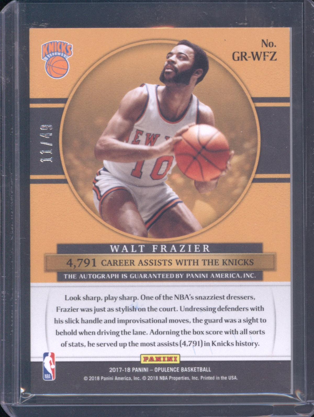 Walt Frazier 2017 Panini Opulence Gold Records Auto /49