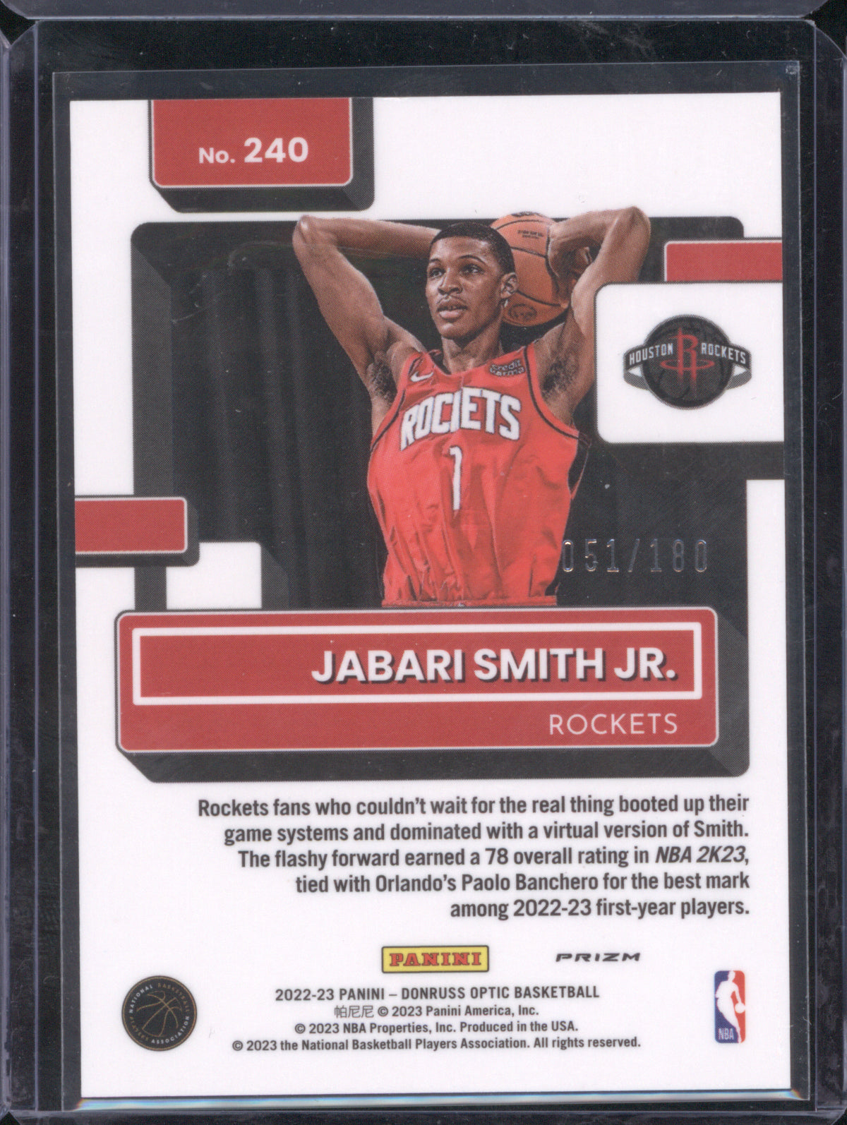 Jabari Smith Jr. 2022 Donruss Optic Blue Sparkle 51/180 #240