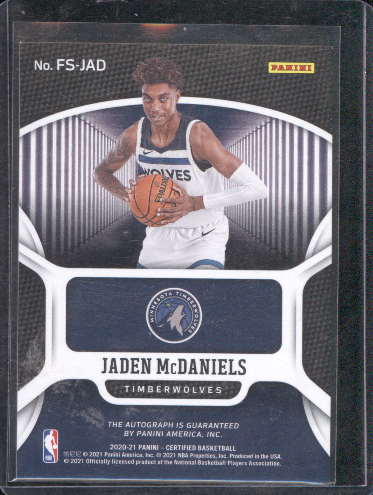 Jaden McDaniels 2020 Panini Certified Fresh Faces Auto