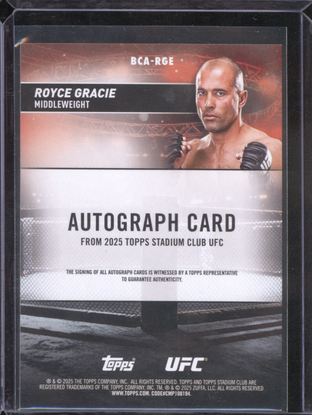 Royce Gracie 2025 UFC Topps Stadium Club BCA-RGE Base Autographs Green /5