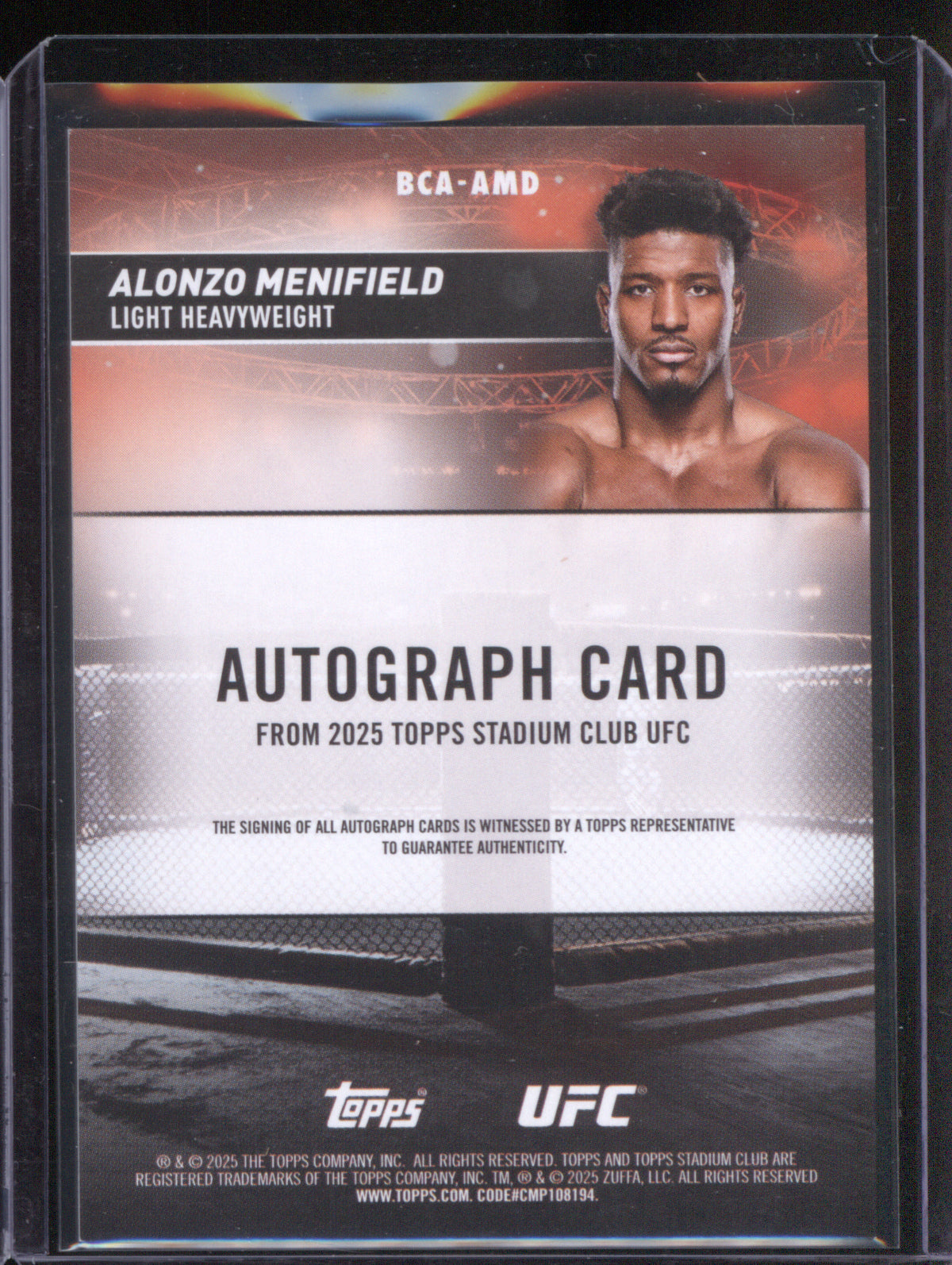 Alonzo Menifield 2025 UFC Topps Stadium Club BCA-AMD Base Autographs