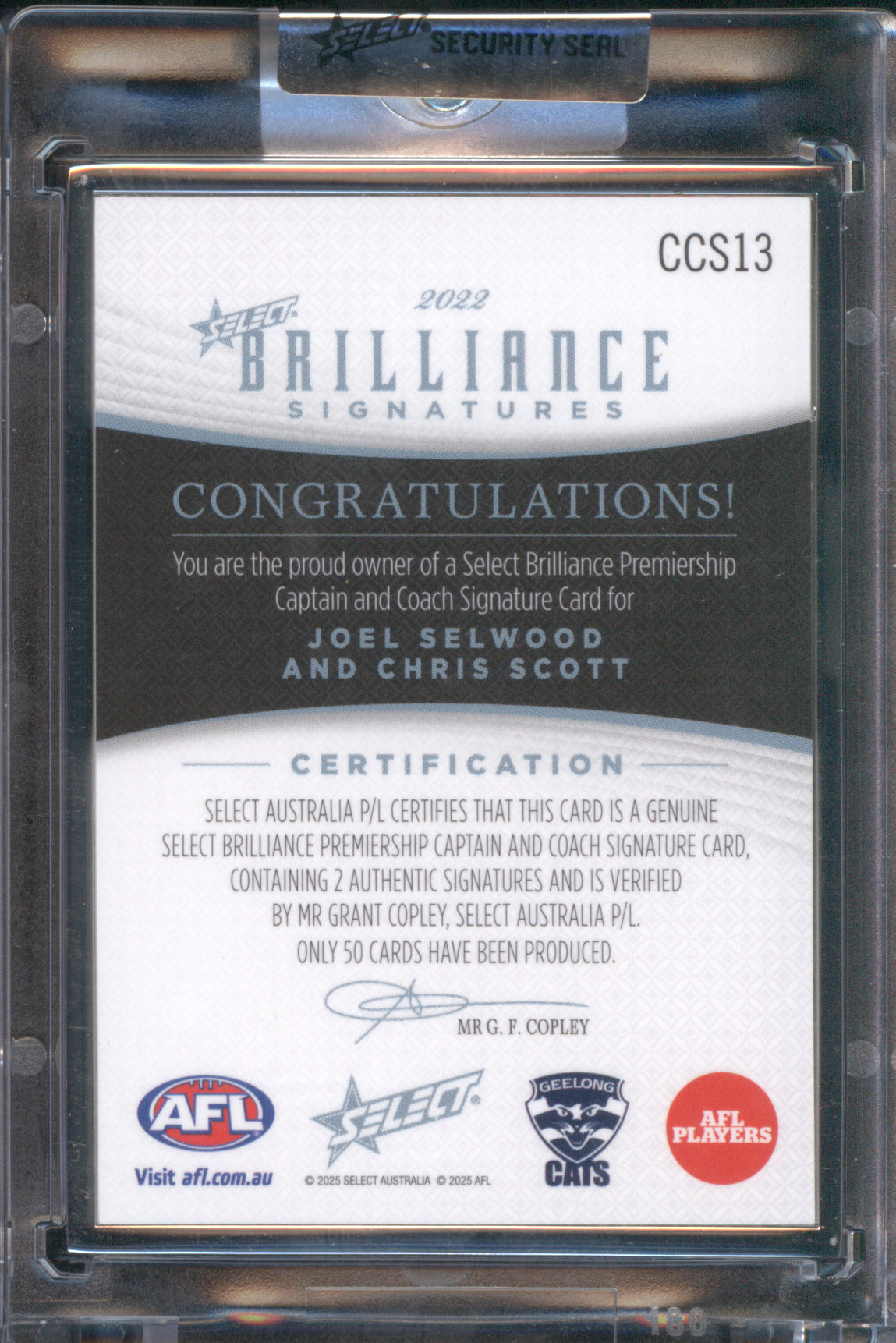 Selwood Scott 2025 Select Brilliance Signature CCSR13 Premiership Captain Coach