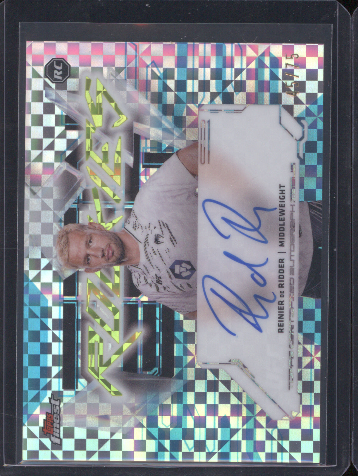 Reinier De Ridder 2025 Topps Finest UFC FRA-RR Refractor Blue Checkerboard /75