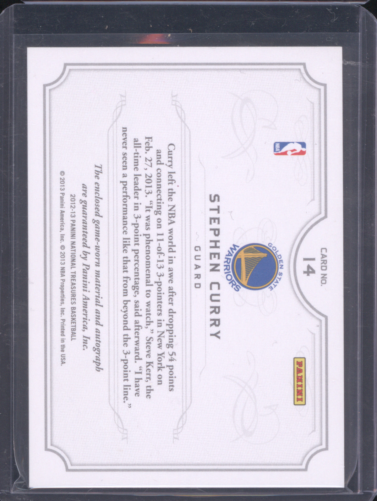 Stephen Curry 2013 Panini National Treasures 14 NBA Gear Auto /99