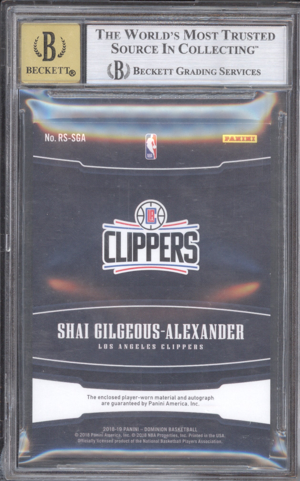 Shai Gilgeous-Alexander 2018-19 Panini Dominion Rookie Showcase Jersey Auto /49 BGS 8.5 AUTO 10