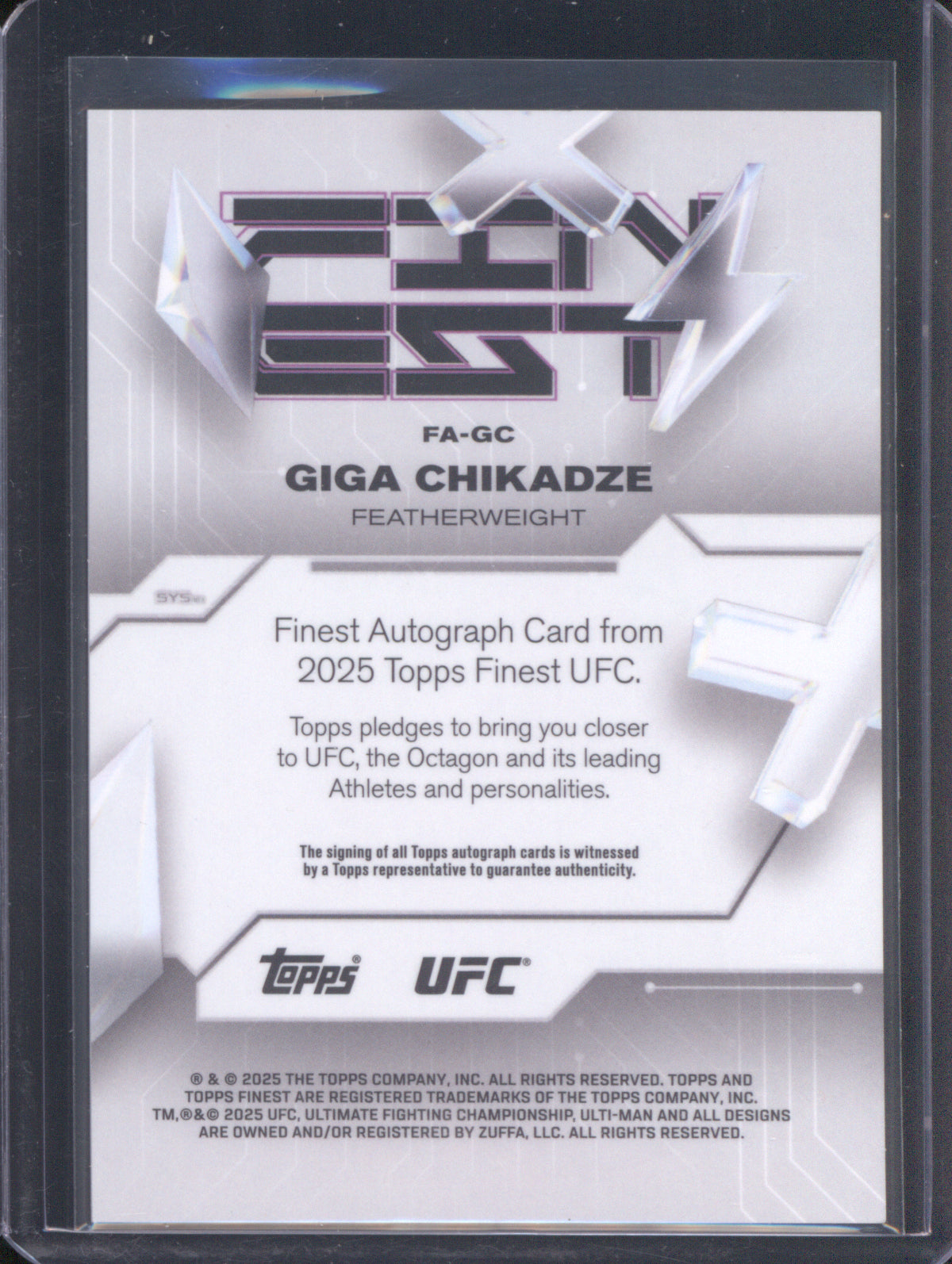 Giga Chikadze 2025 Topps Finest UFC #FA-GC Finest Autographs Gold Refractor /50