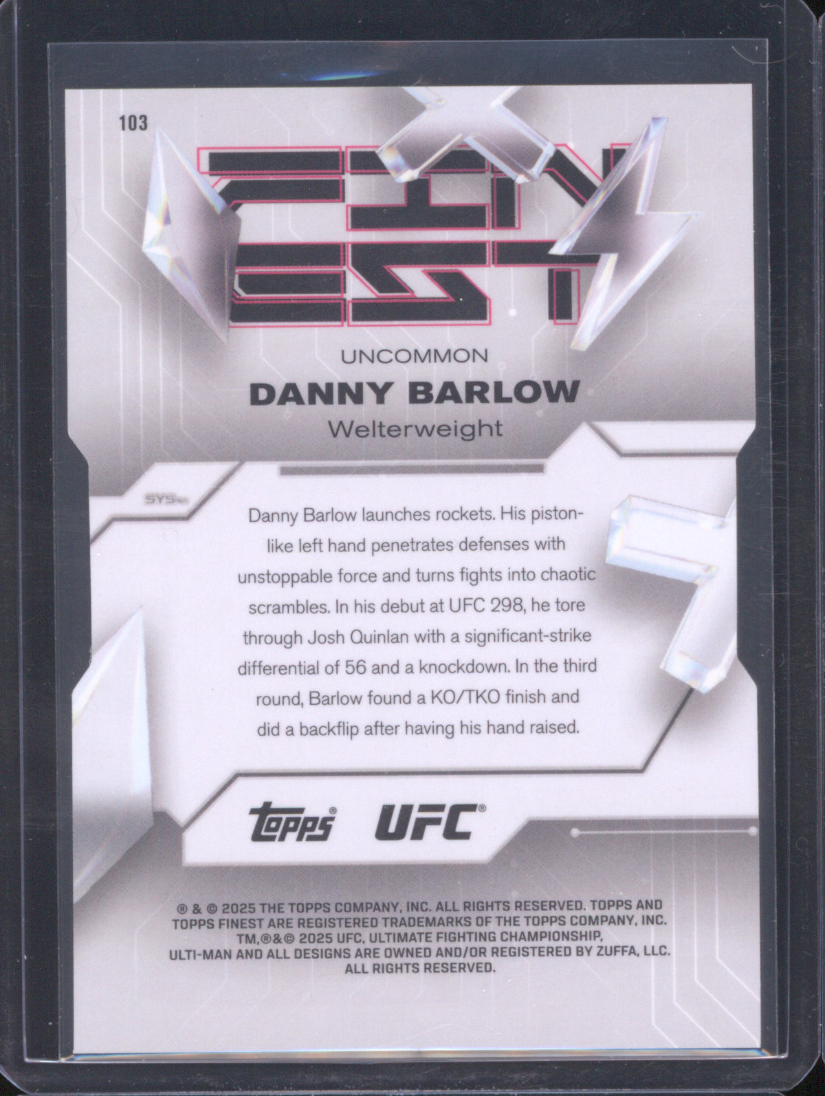 Danny Barlow 2025 Topps Finest UFC 103 Uncommon Die-Cut Refractor /50