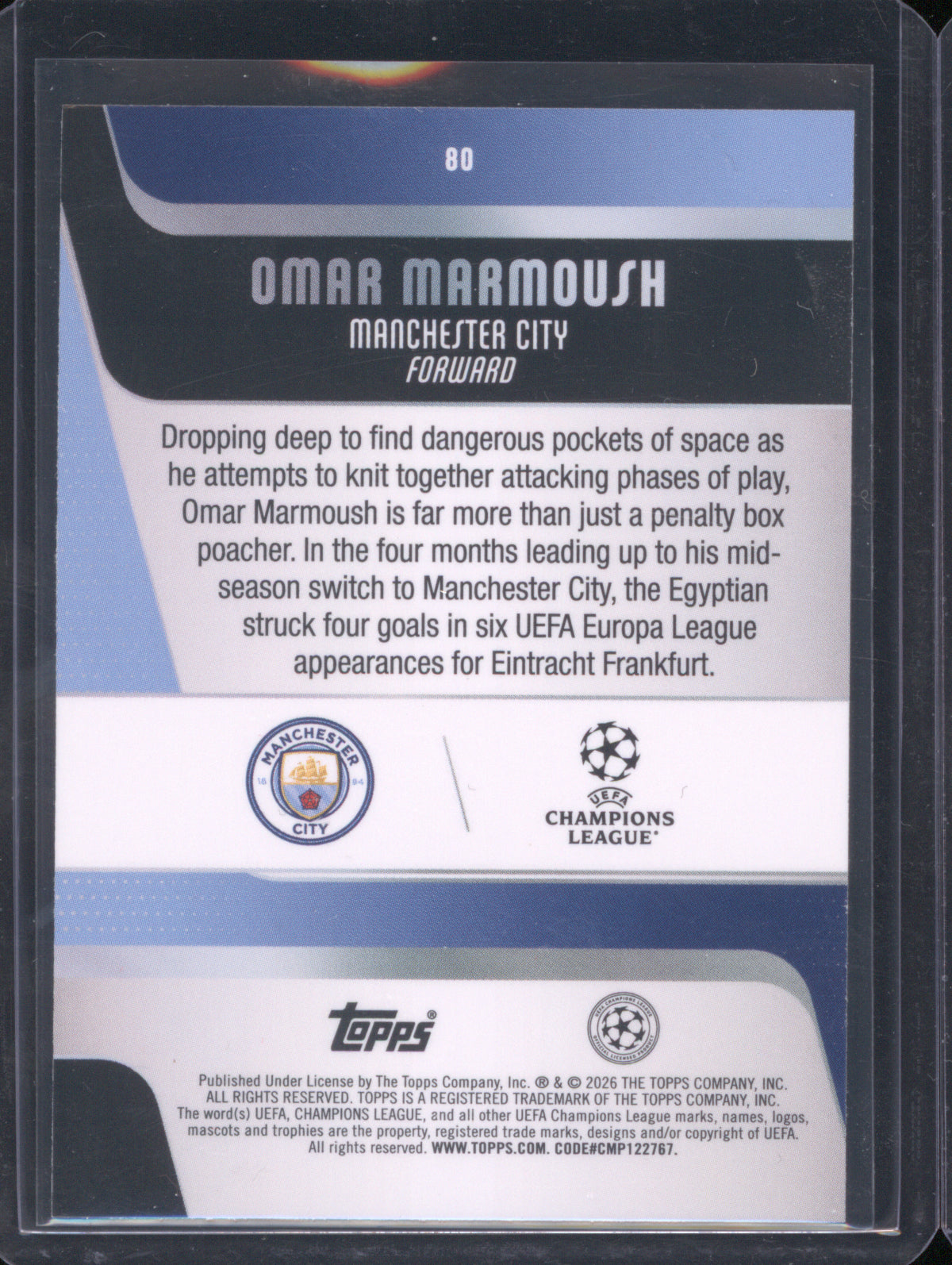 Omar Marmoush 2025 Topps UEFA Club Competitions #80 Neon Yellow FlowFractor