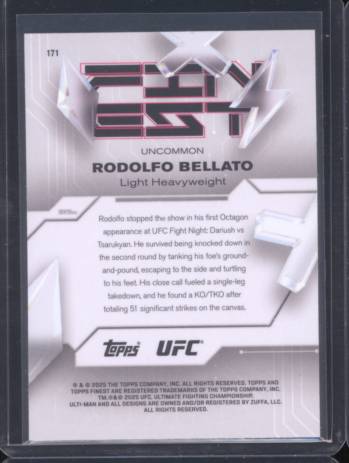 Rodolfo Bellato 2025 Topps Finest UFC 171 Purple Checkerboard Refractor /99 RC