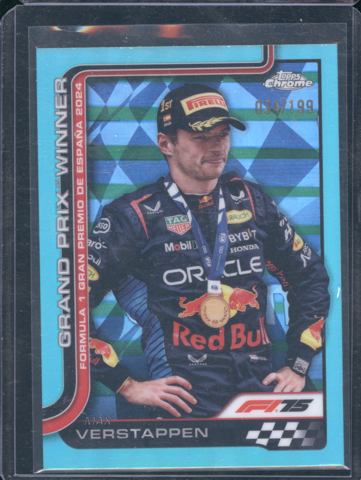 Max Verstappen 2025 Topps Chrome F1 #142 Grand Prix Aqua Refractor /199