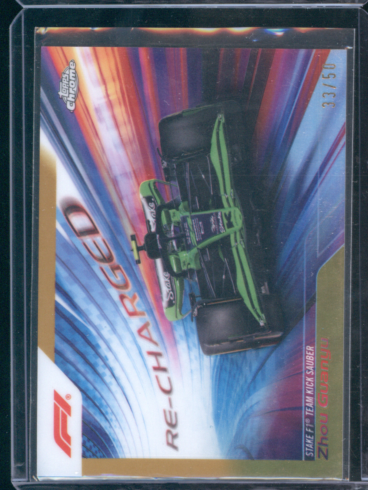 Zhou Guanyu 2024 Topps Chrome Formula 1 #RECH-14 Re-Charged Gold /50