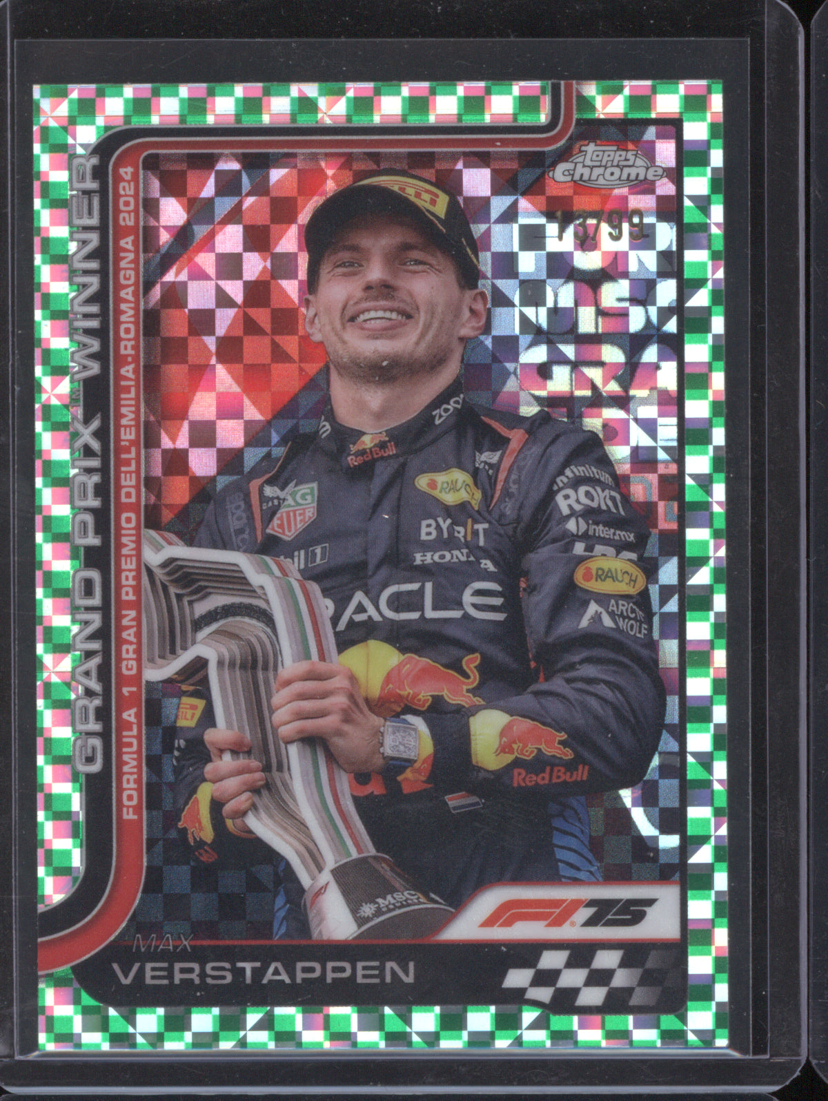 Max Verstappen 2025 Topps Chrome Formula 1 #99 Grand Prix Winner Green Checker Flag /99
