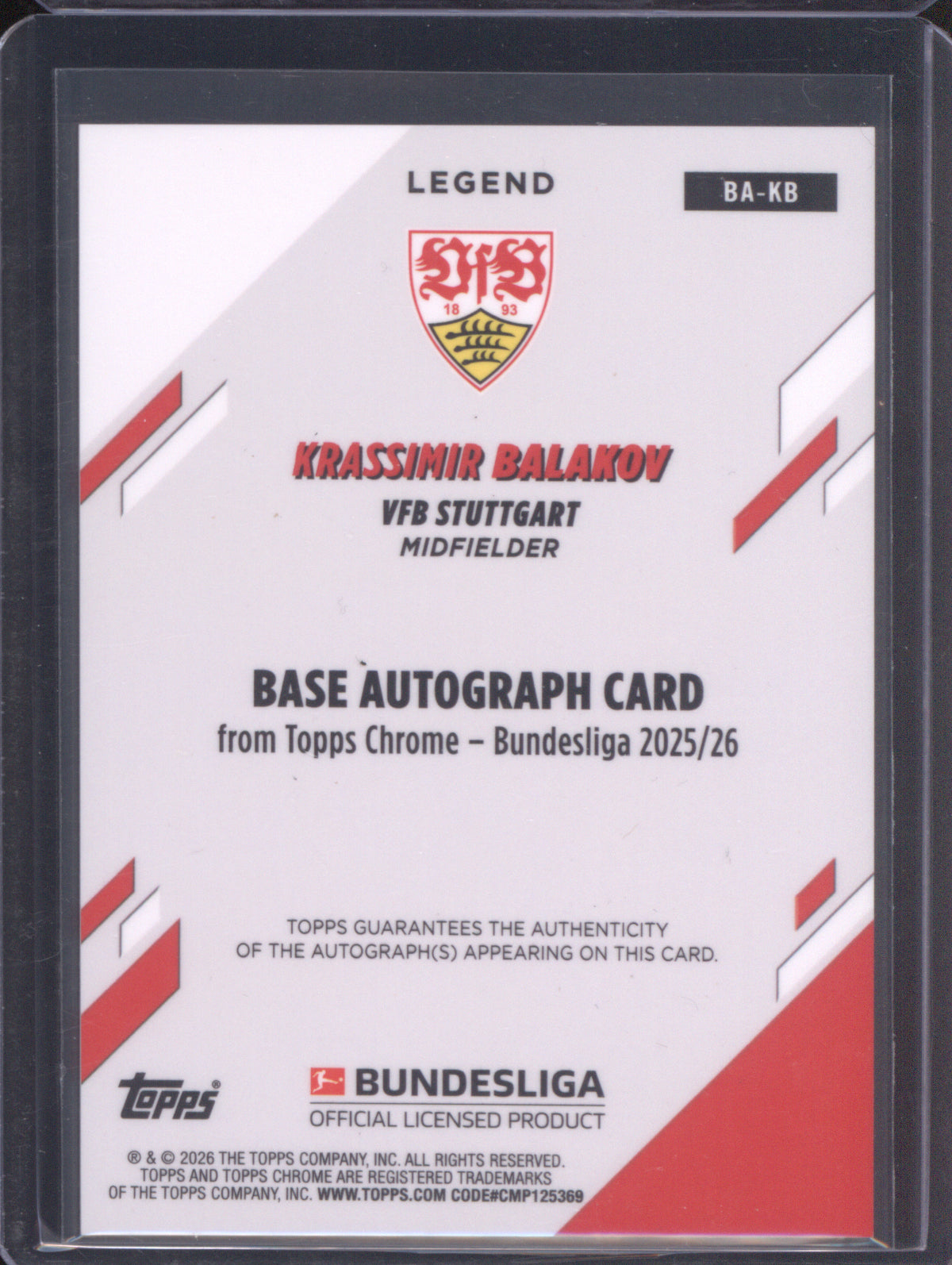 2025-26 Topps Chrome Bundesliga BA-KB Krassimir Balakov Black Auto 6/10