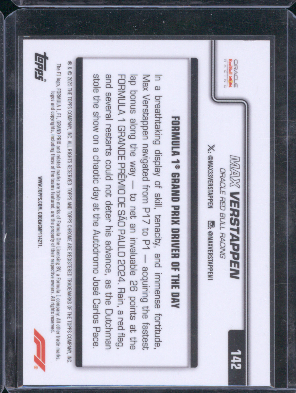 Max Verstappen 2025 Topps Chrome F1 #142 Grand Prix Forest Green RayWave /140