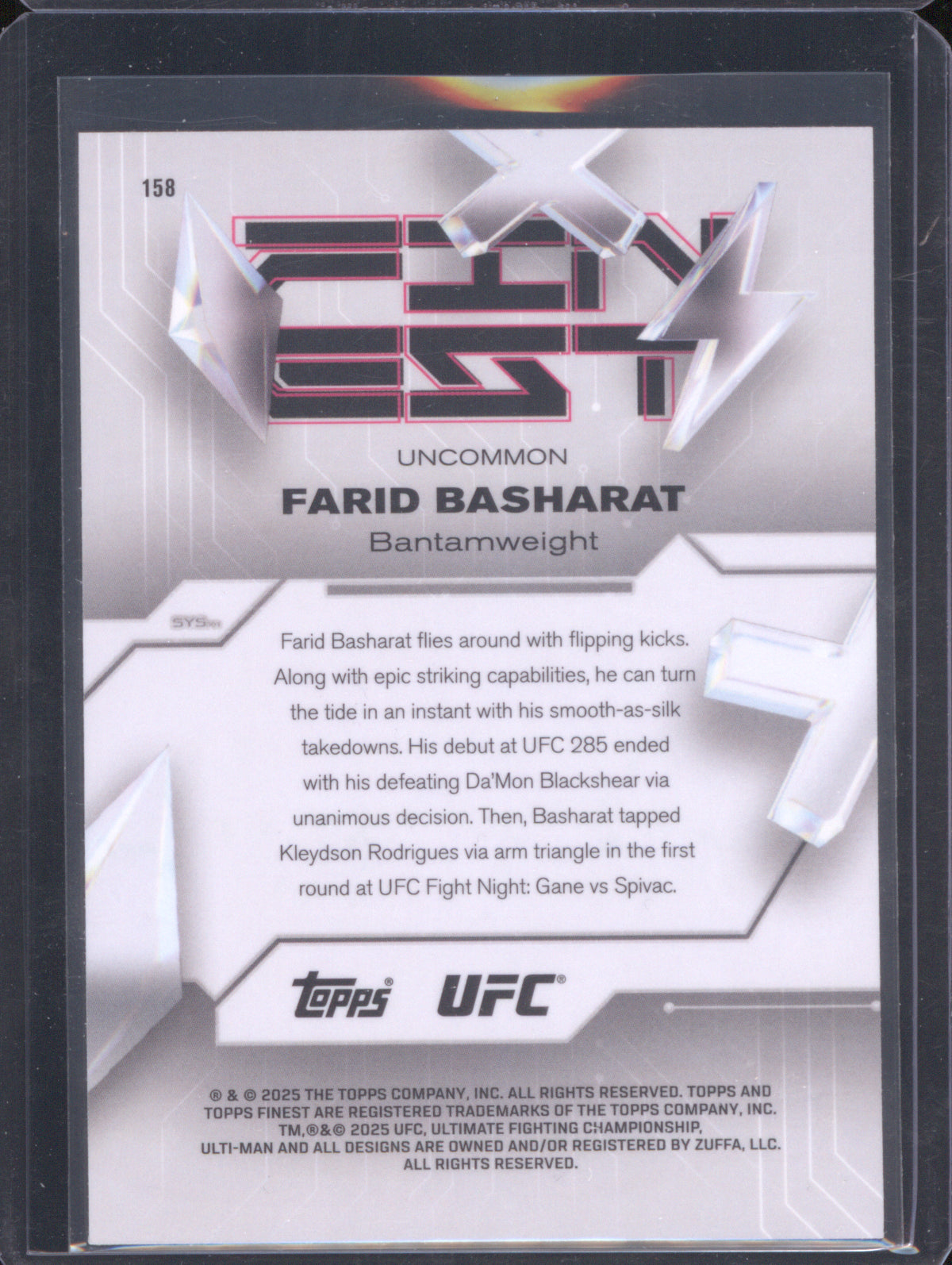 Farid Basharat 2025 Topps Finest UFC #158 Refractors Blue /175 RC