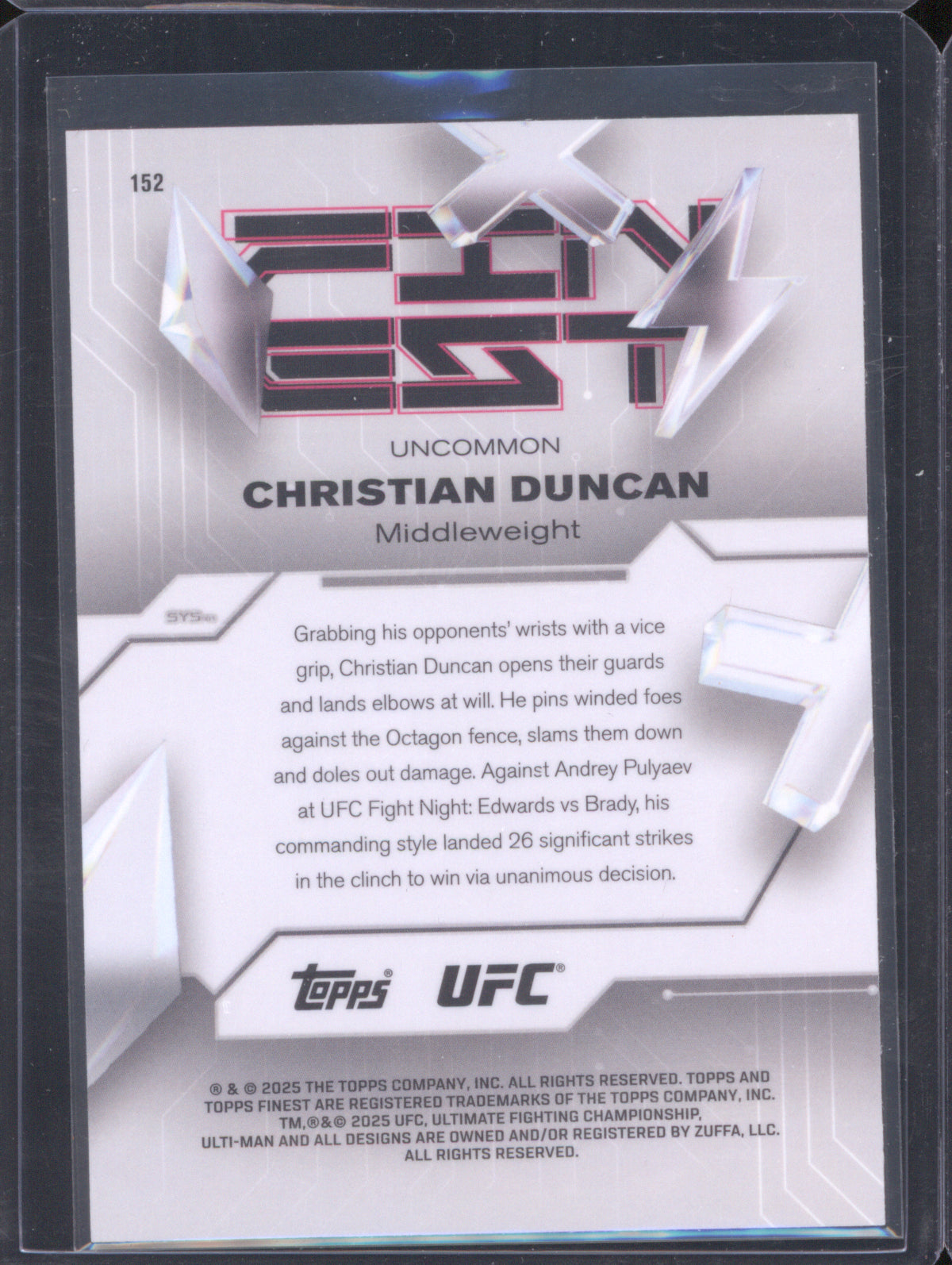 Christian Duncan 2025 Topps Finest UFC #152 Refractors Blue /175 RC