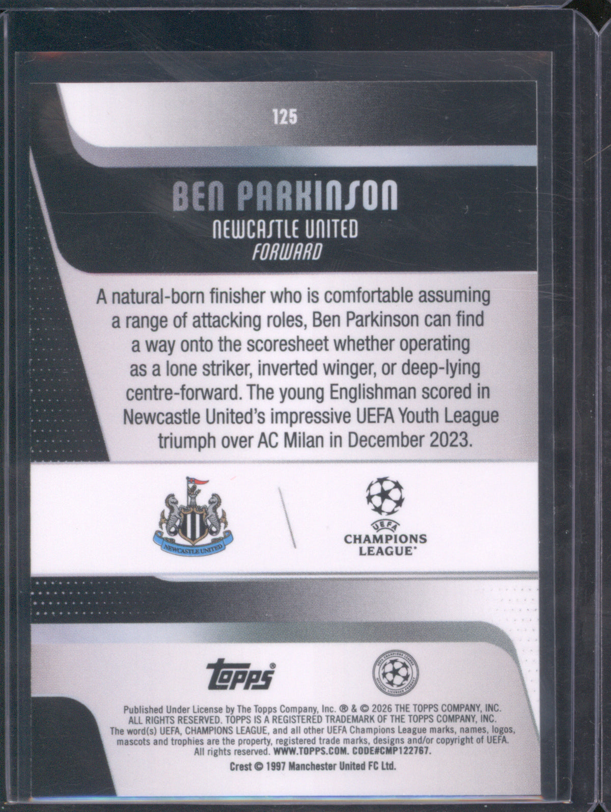 Ben Parkinson 2025 Topps UEFA Club Competitions #125 Blue Raindrops /150 RC