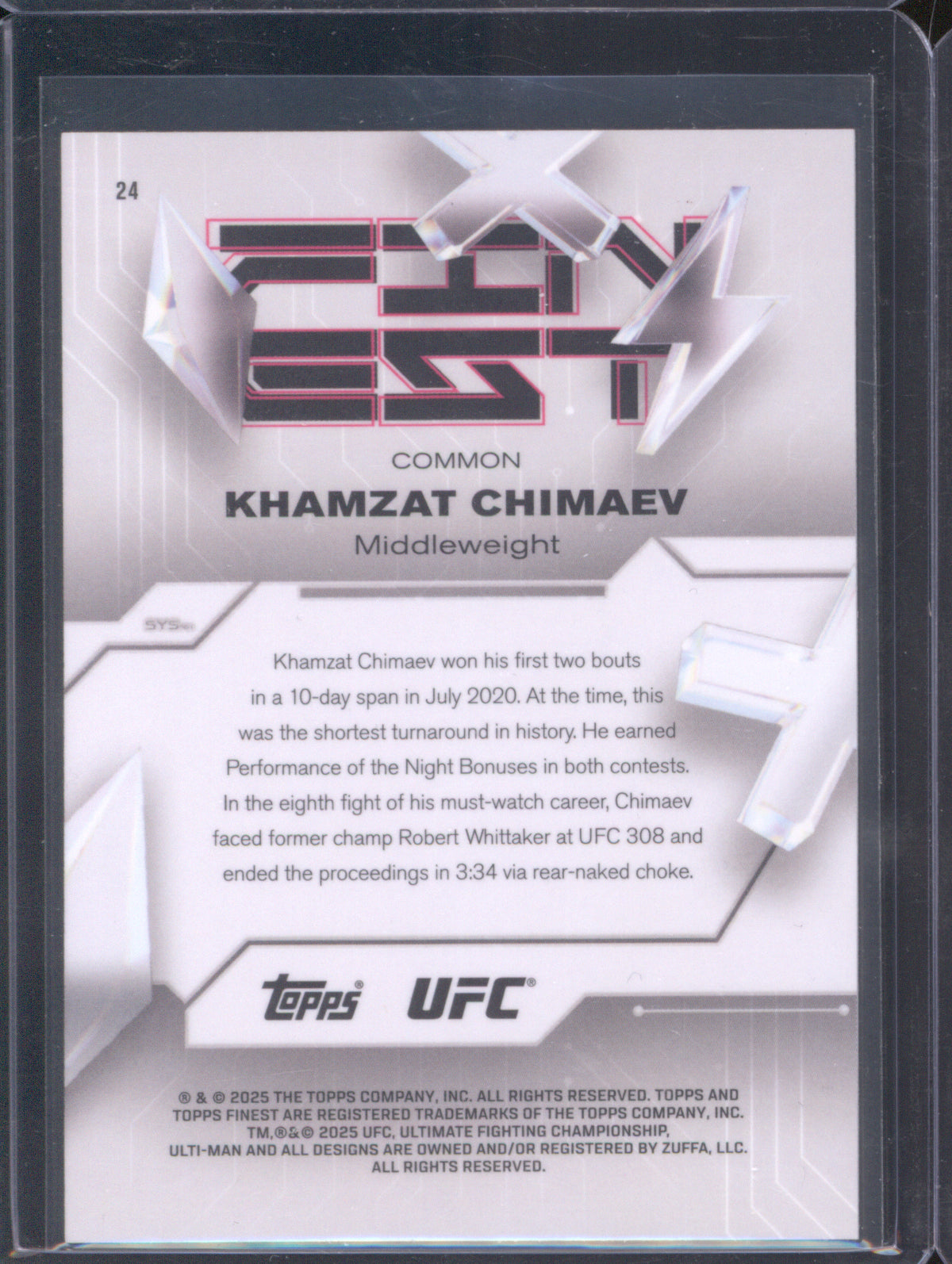 Khamzat Chimaev 2025 Topps Finest UFC #24 Refractors Purple /250