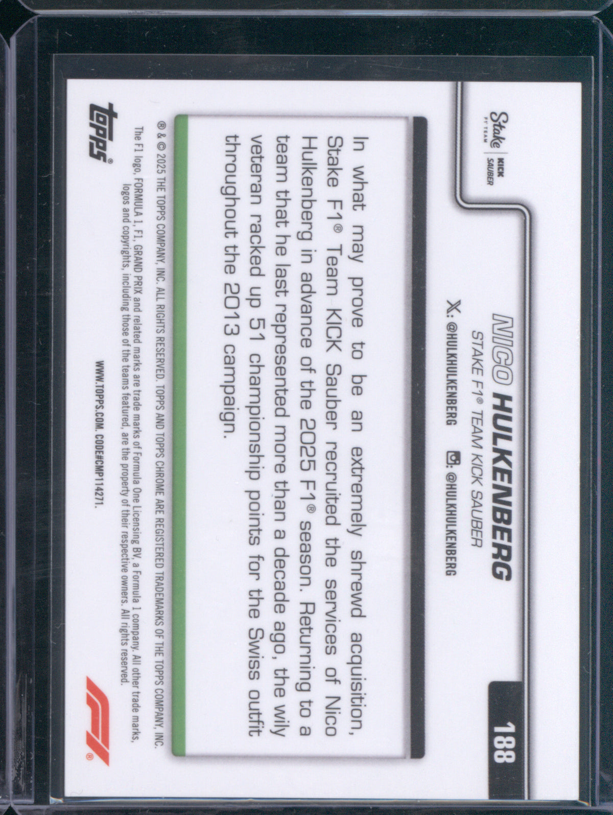 Nico Hulkenberg 2025 Topps Chrome F1 #188 On The Move Orange RayWave /25
