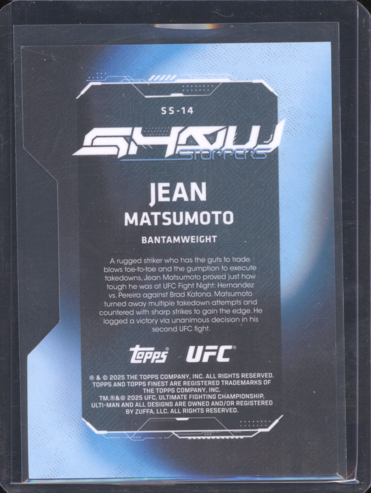 Jean Matsumoto 2025 Topps Finest UFC #SS-14 ShowstoppersRefractor Die-Cut /75 RC
