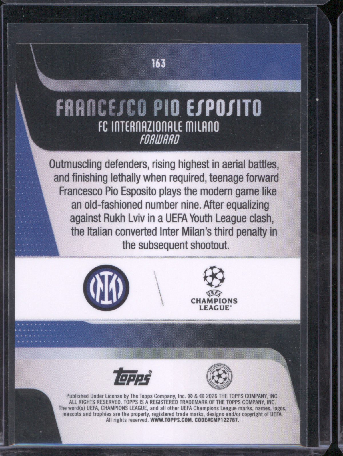Francesco Pio Esposito 2025 Topps UEFA Club Competitions #163 Green Foil Raindrops /99 RC