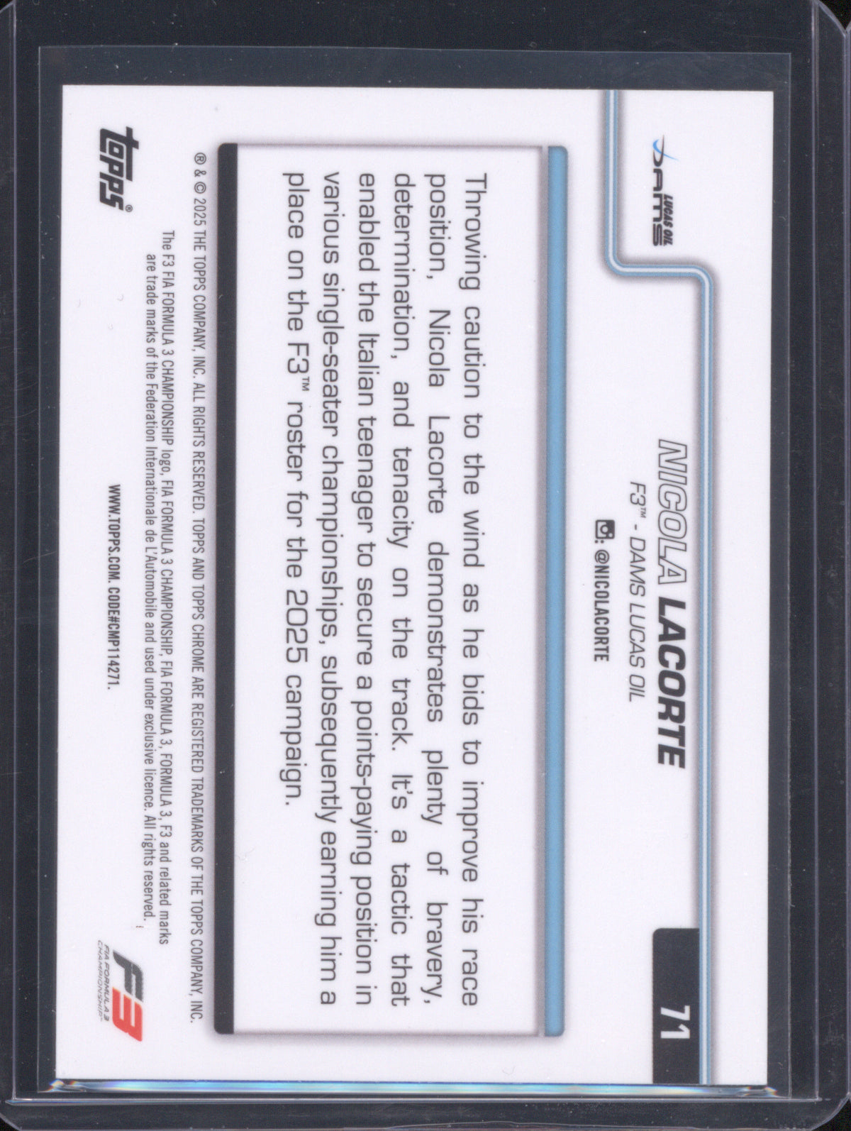 Nicola Lacorte 2025 Topps Chrome Formula 1 71 1st Blue Refractor /150
