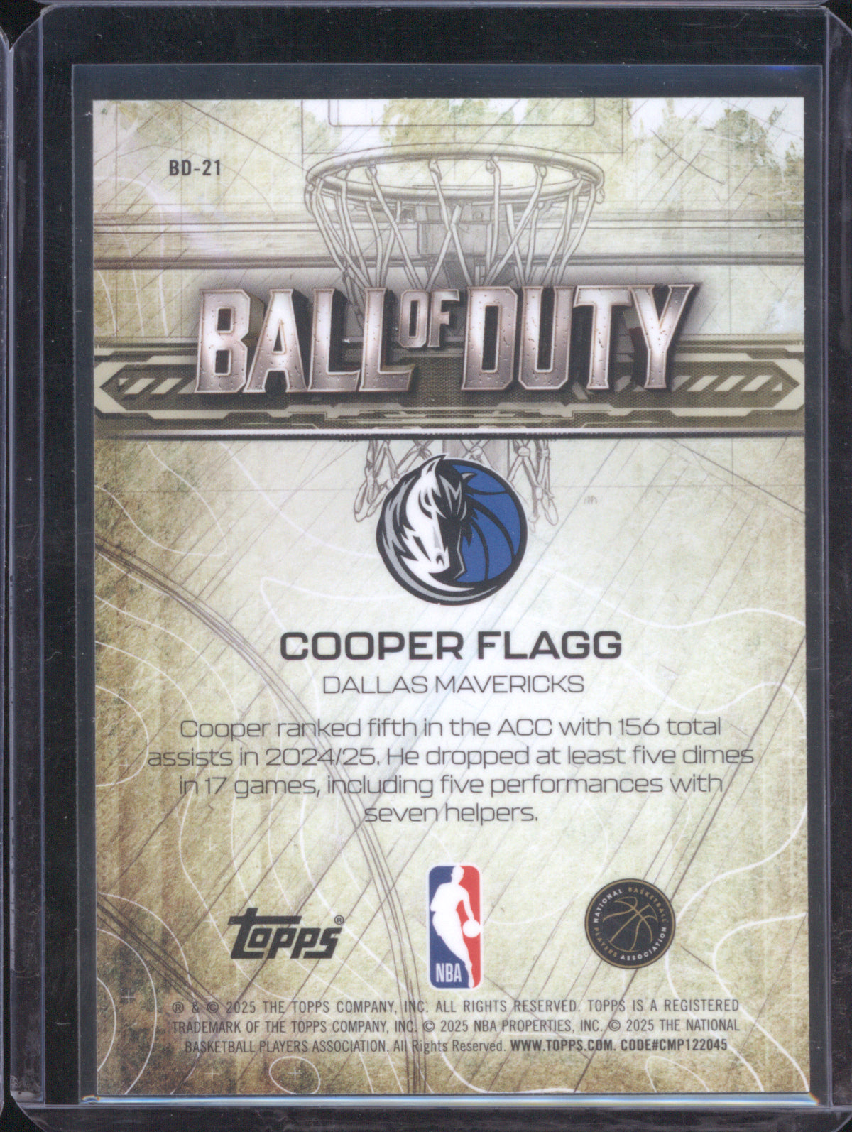 Cooper Flagg 2025 Topps Chrome BD-21 Ball Of Duty RC /99