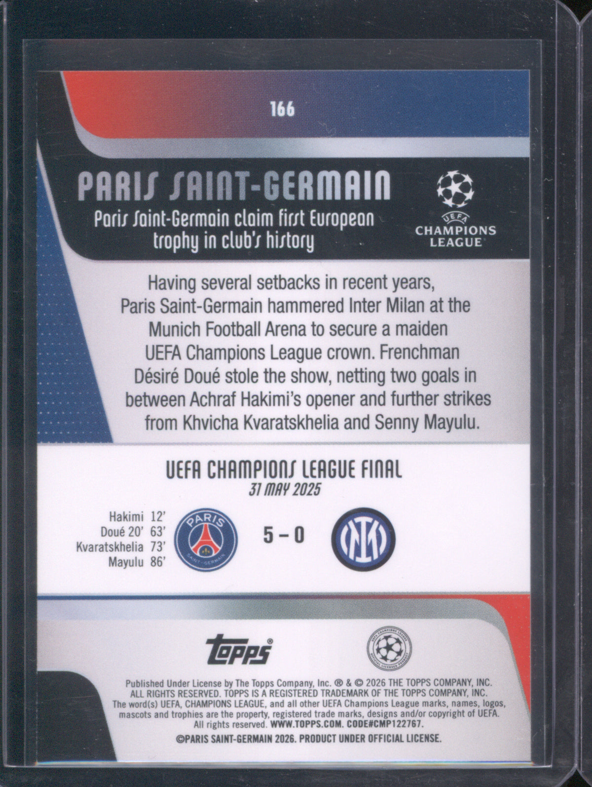 Paris Saint Germain 2025 Topps UEFA Club Competitions #166 Black and White Foil /75