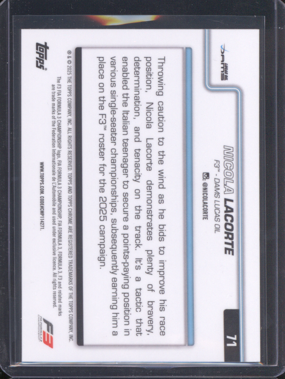 Nicola Lacorte 2025 Topps Chrome Formula 1 #71 1st Pink Refractor /250