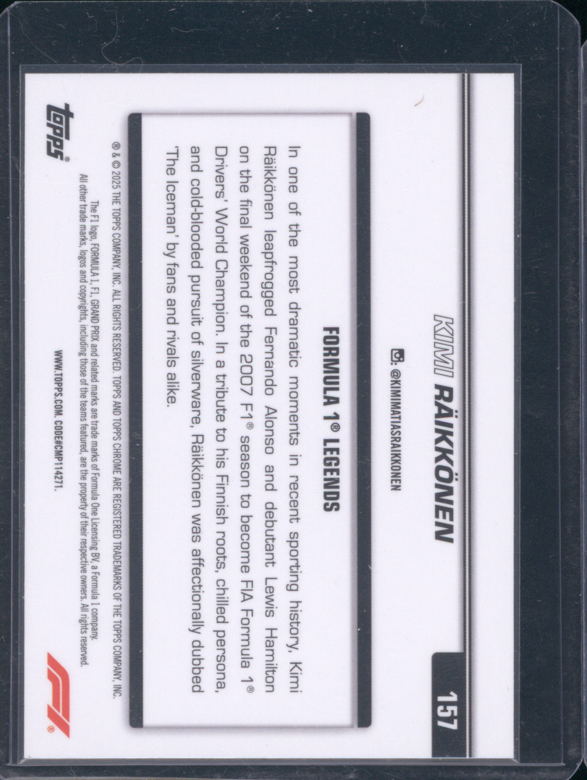 Kimi Räikkönen 2025 Topps Chrome Formula 1 #157 Legends Teal Refractor /299