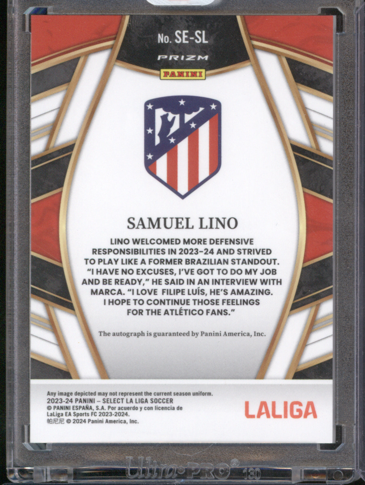 Samuel Lino 2023-24 Panini Laliga Select #SE-SL Signatures Red Prizm