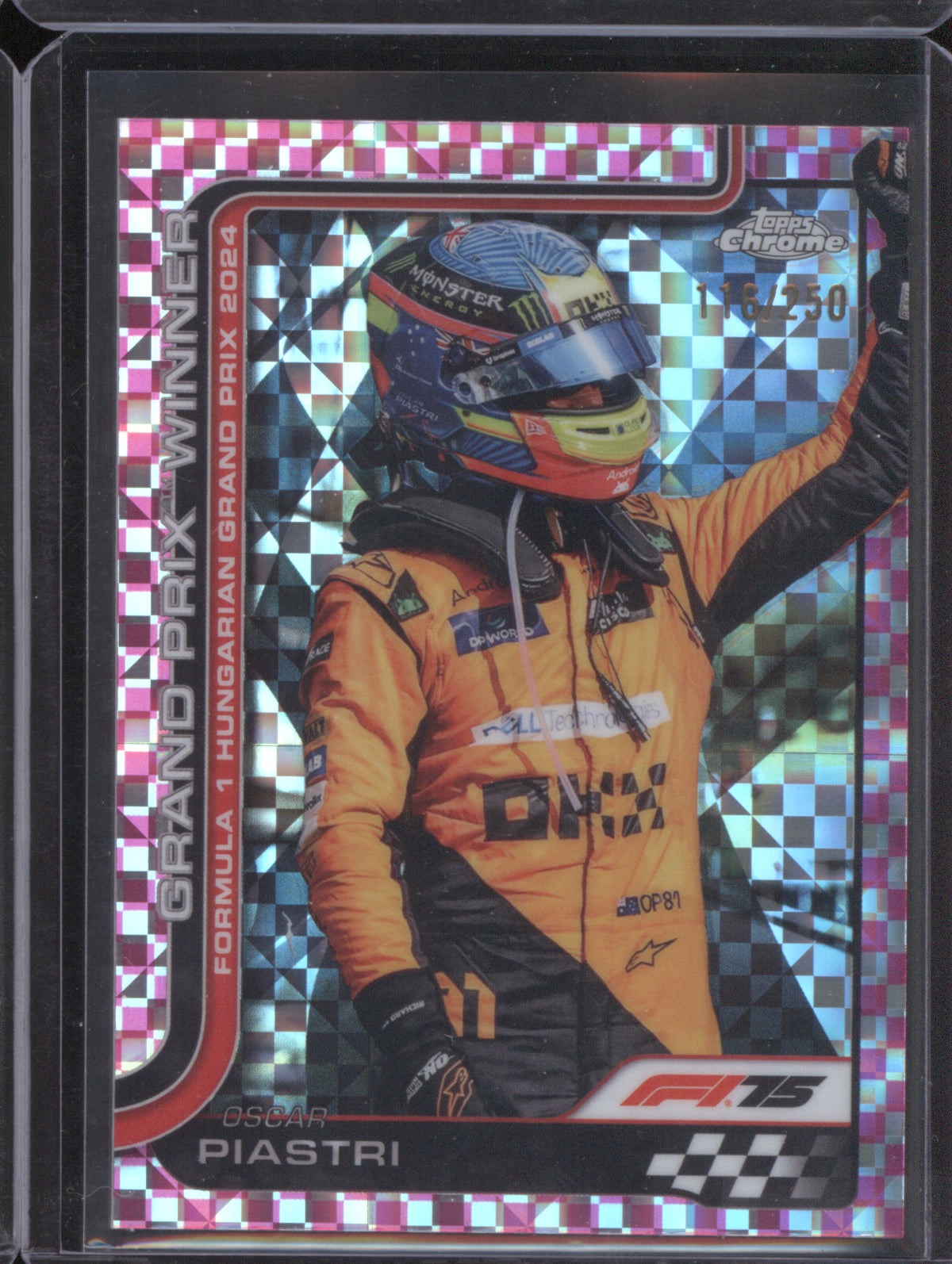 Oscar Piastri 2025 Topps Chrome Formula 1 #105 Grand Prix Winner Pink Checker Flag /250
