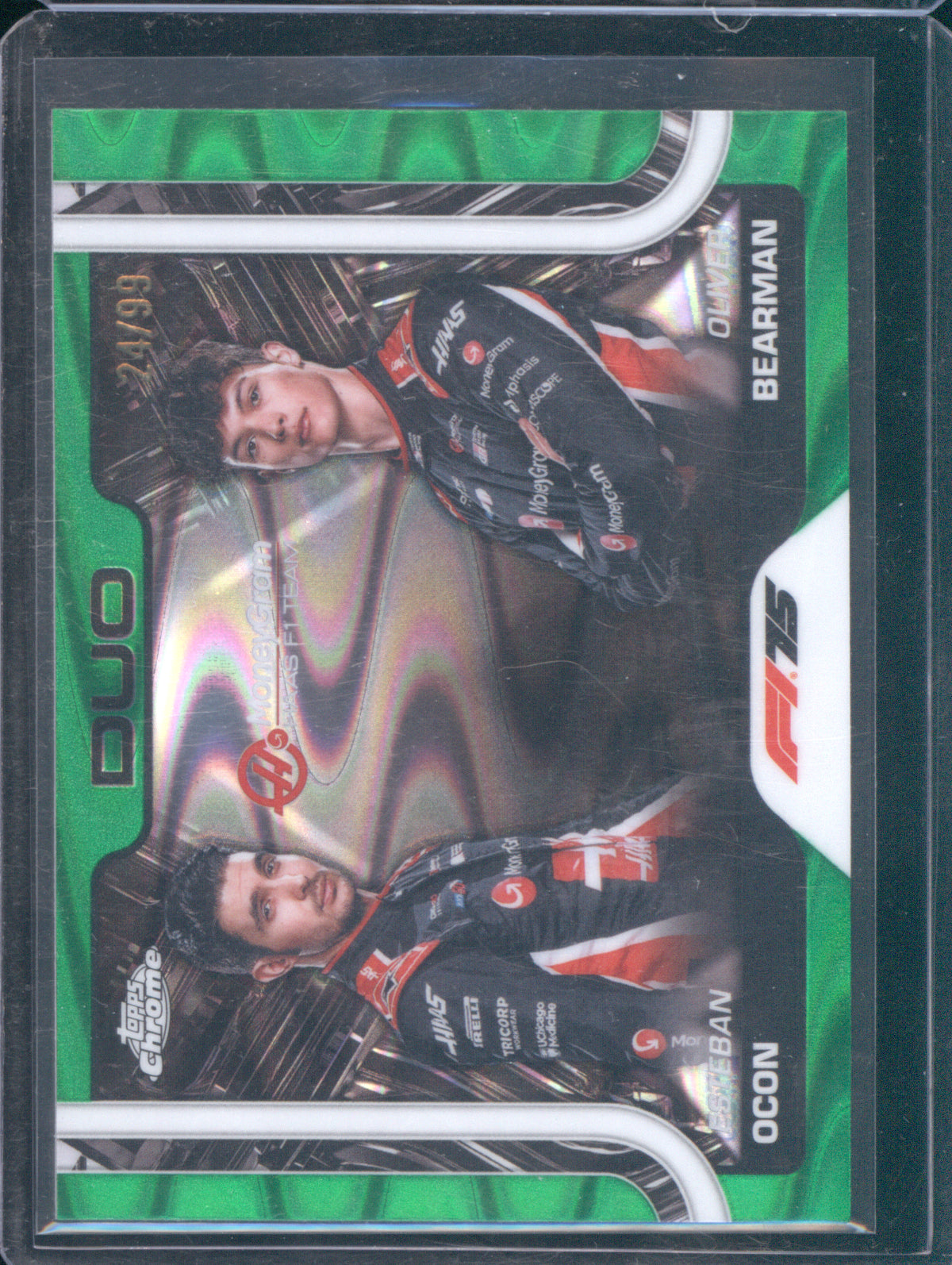 Esteban Ocon & Oliver Bearman 2025 Topps Chrome Formula 1 #170 Duo Green RayWave /99