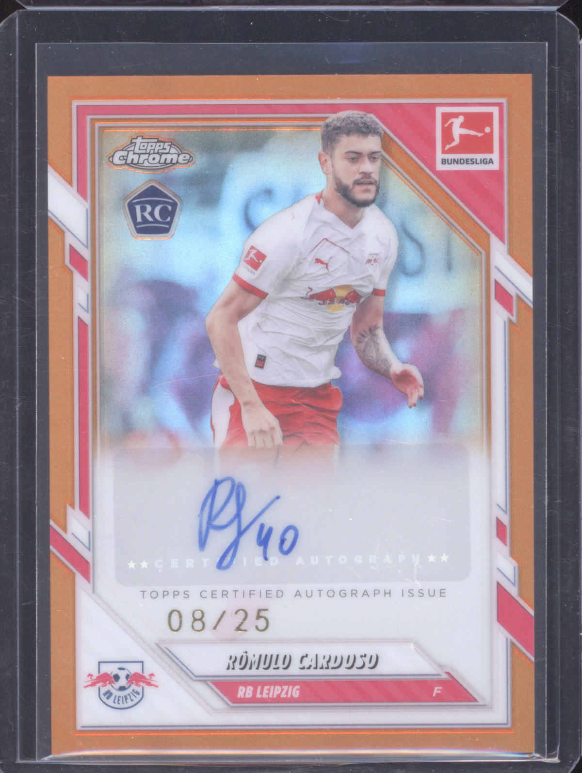 2025-26 Topps Chrome Bundesliga 08/25 Romulo Cardoso Orange Auto RC