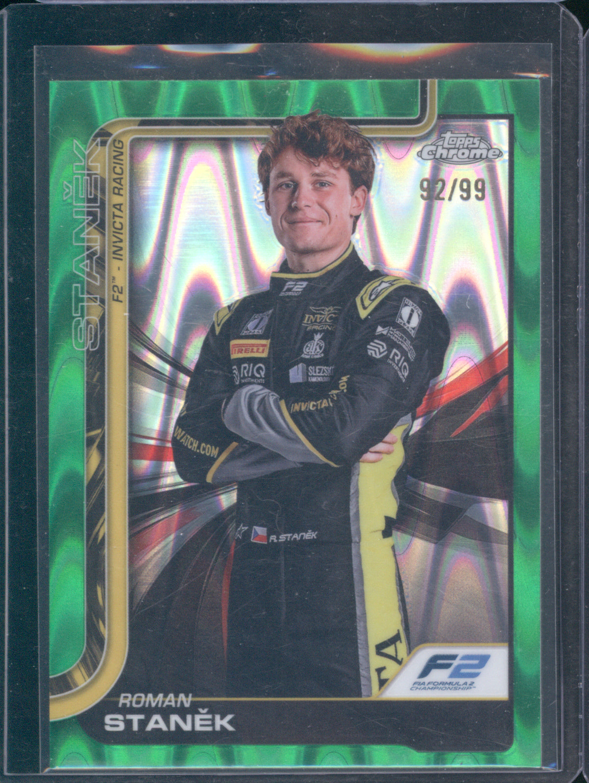 Roman Staněk 2025 Topps Chrome Formula 1 #22 F2 Green RayWave /99