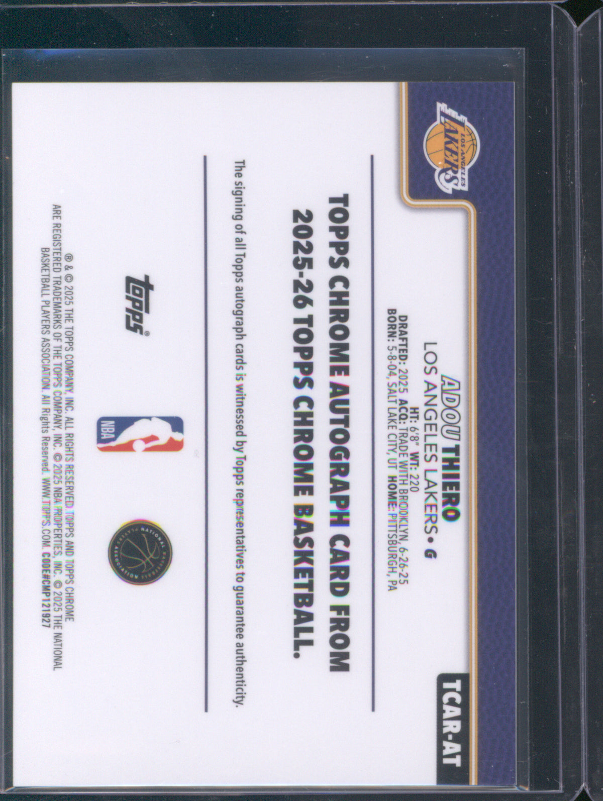 2025 Topps Chrome TCAR-AT Adou Thiero Autograph Base RC