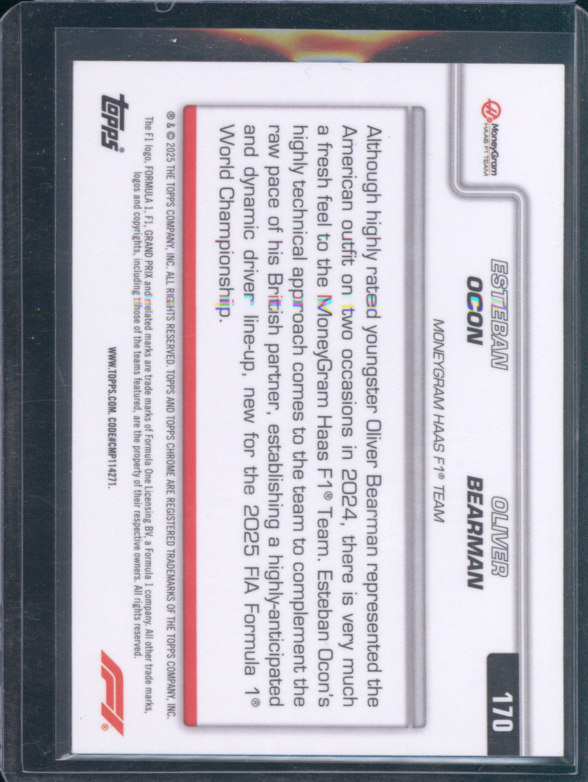 Esteban Ocon & Oliver Bearman 2025 Topps Chrome Formula 1 #170 Duo Green RayWave /99