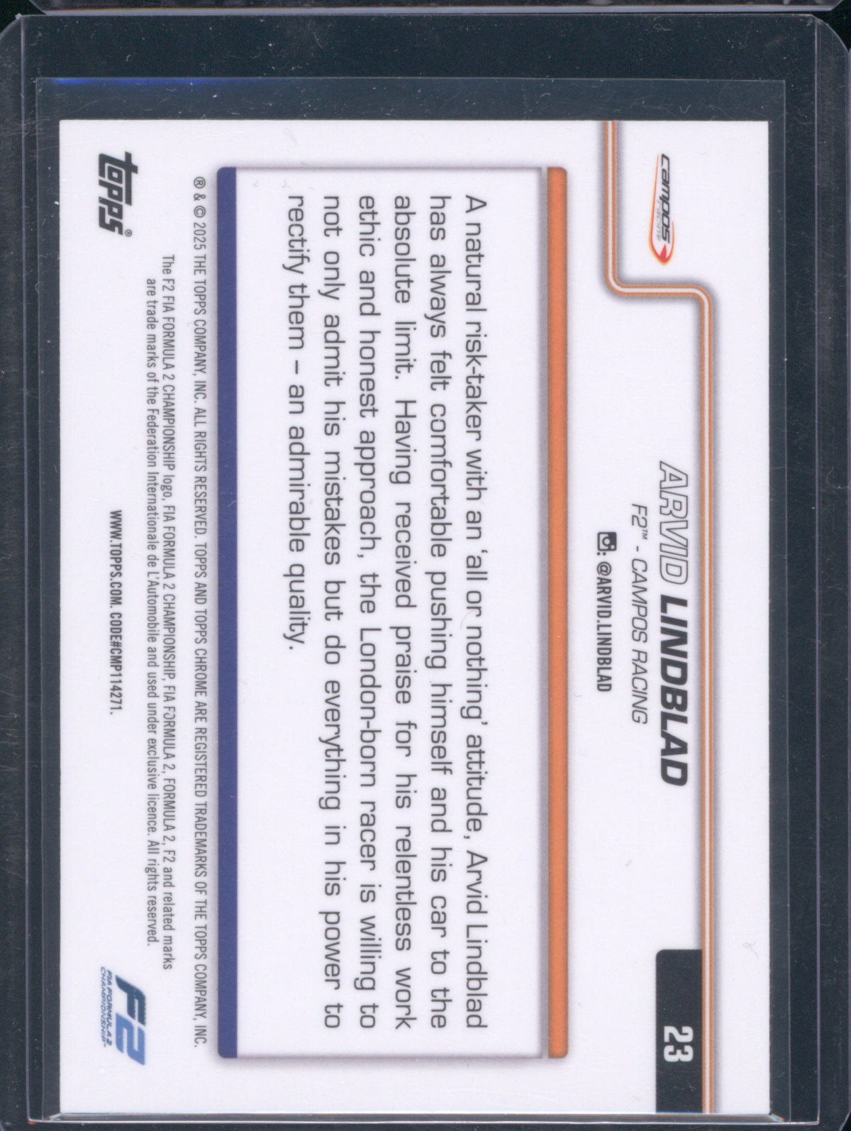 Arvid Lindblad 2025 Topps Chrome Formula 1 #23 Pink Checker Flag /250