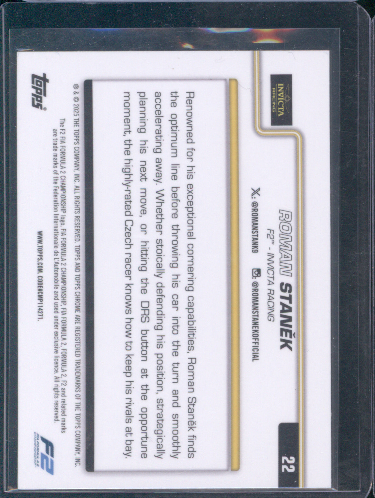 Roman Staněk 2025 Topps Chrome Formula 1 #22 F2 Green RayWave /99