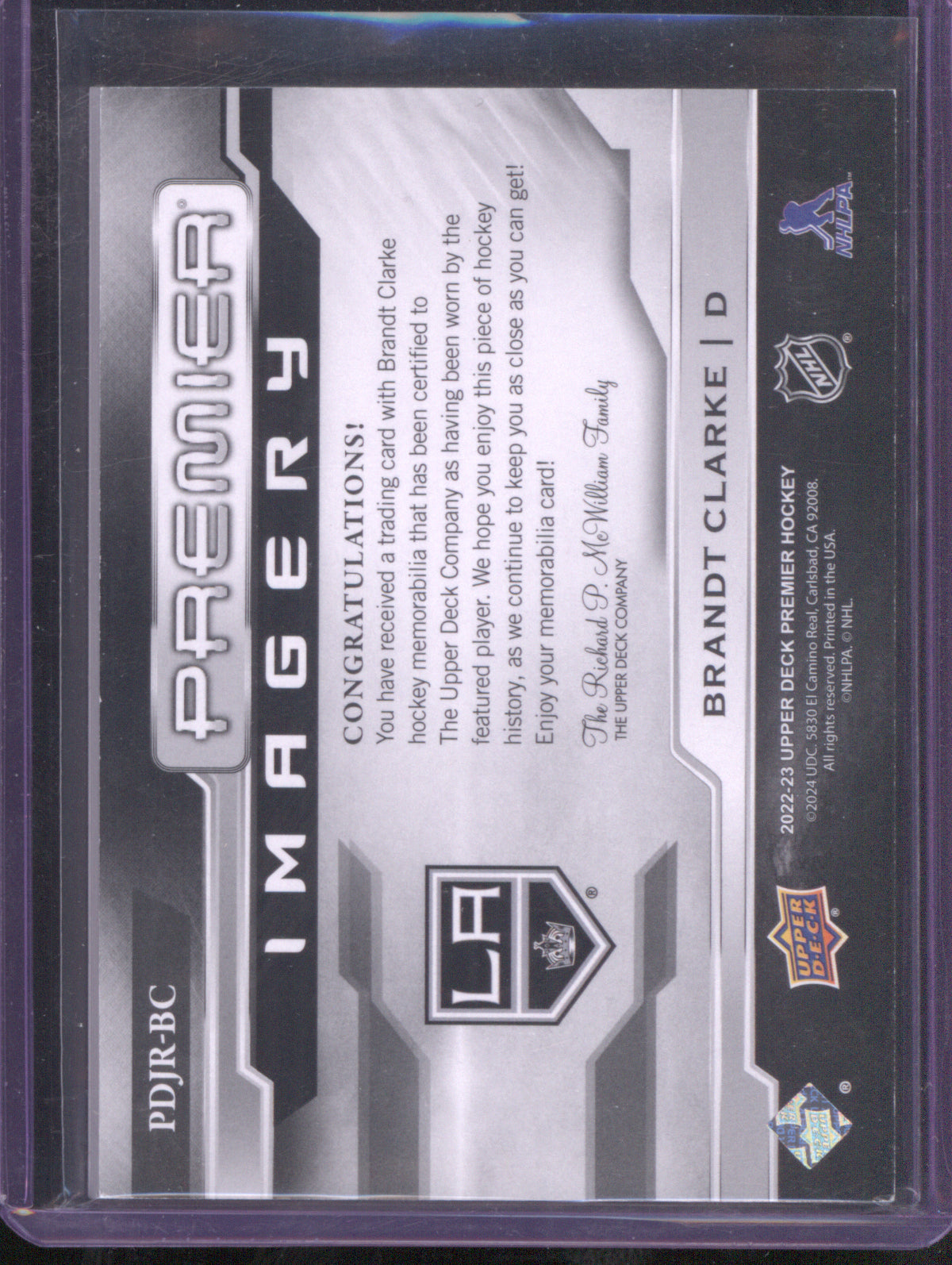 Brandt Clarke 2022 Upper Deck Premier #PDJR-BC Imagery Rookies /75