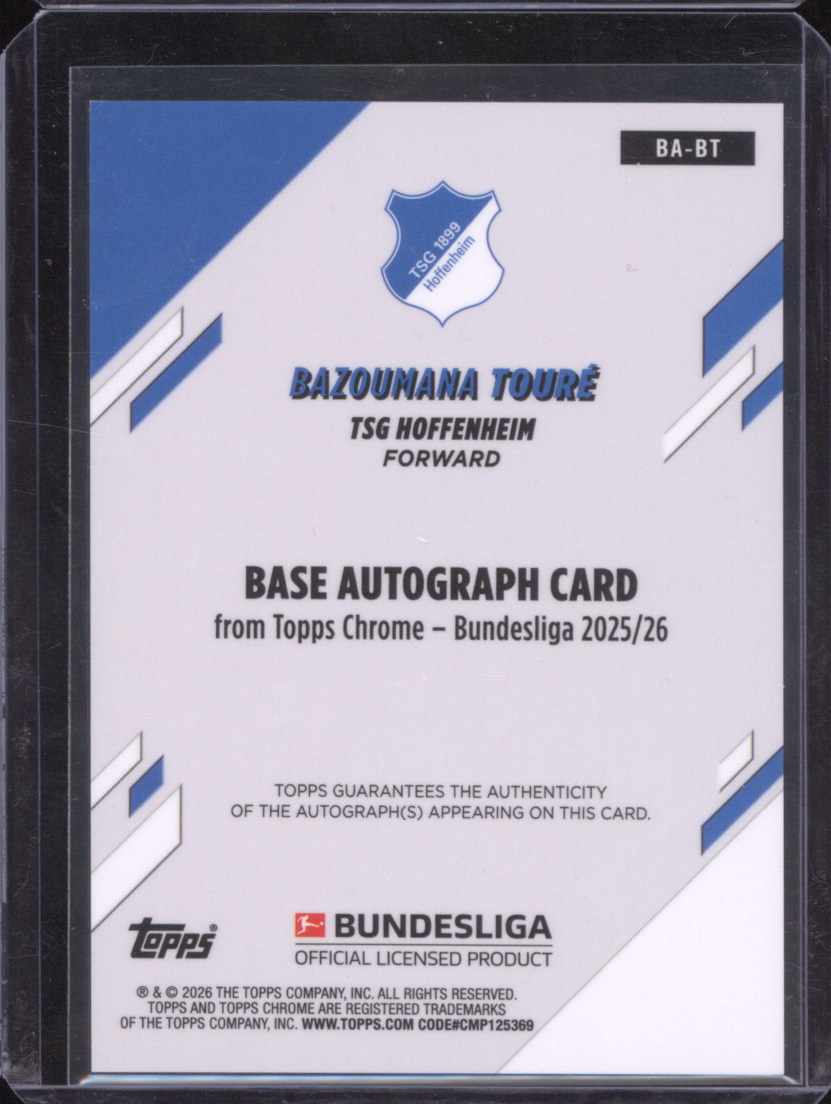 2025-26 Topps Chrome Bundesliga 26 Bazoumana Toure Toppsfractor Auto 26/52 RC