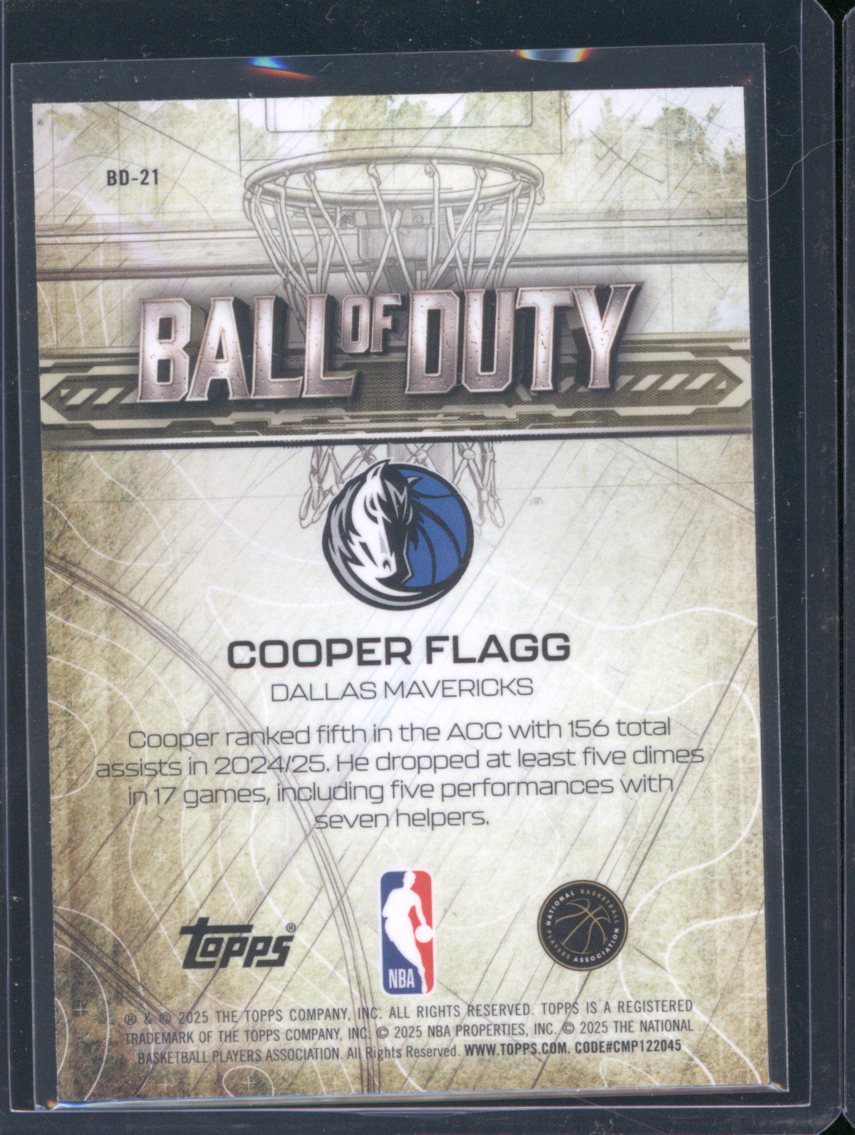 2025 Topps Chrome BD-21 Cooper Flagg Ball Of Duty RC
